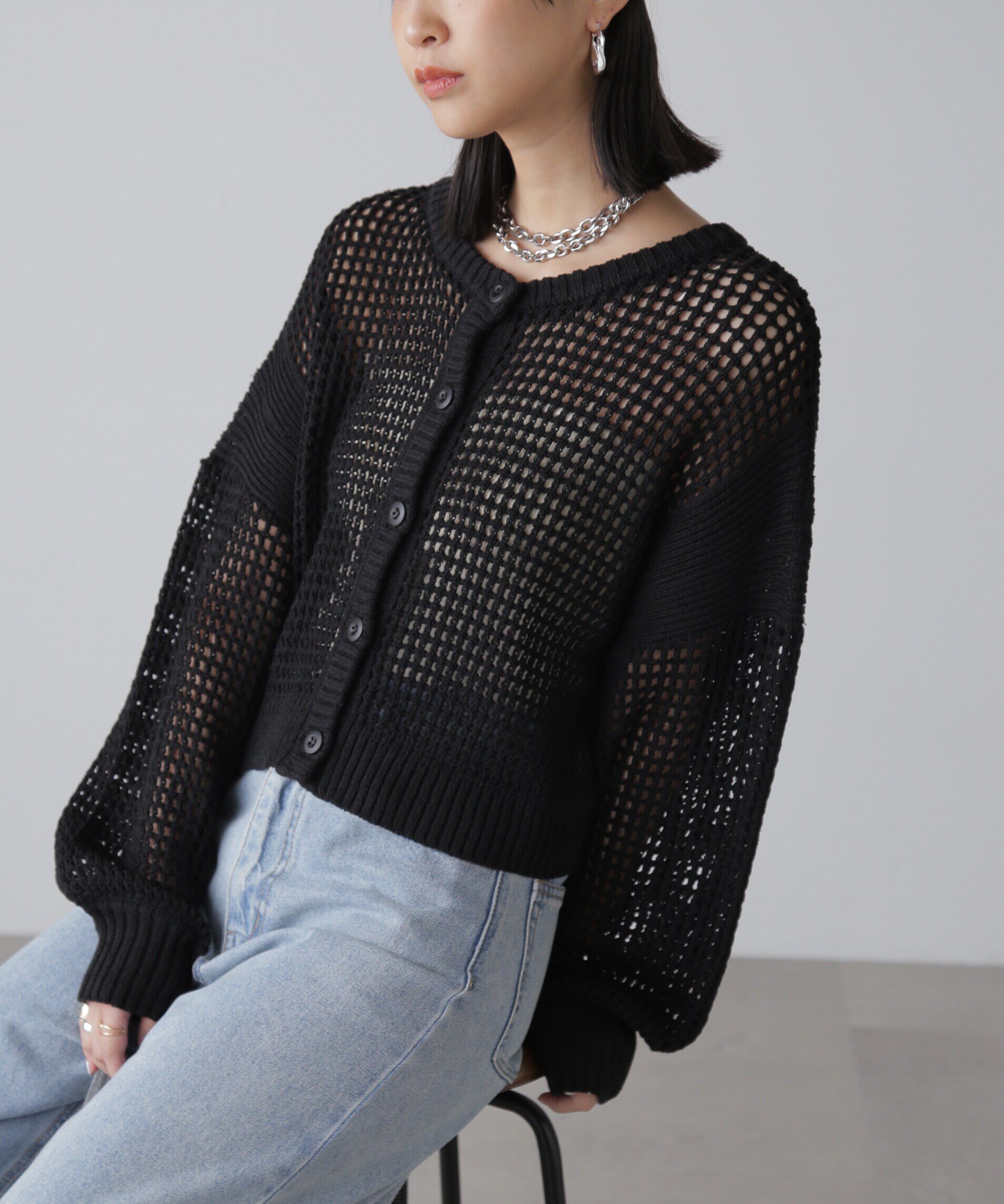  「前後2Wayメッシュニットカーディガン」|ニット・セーター|
