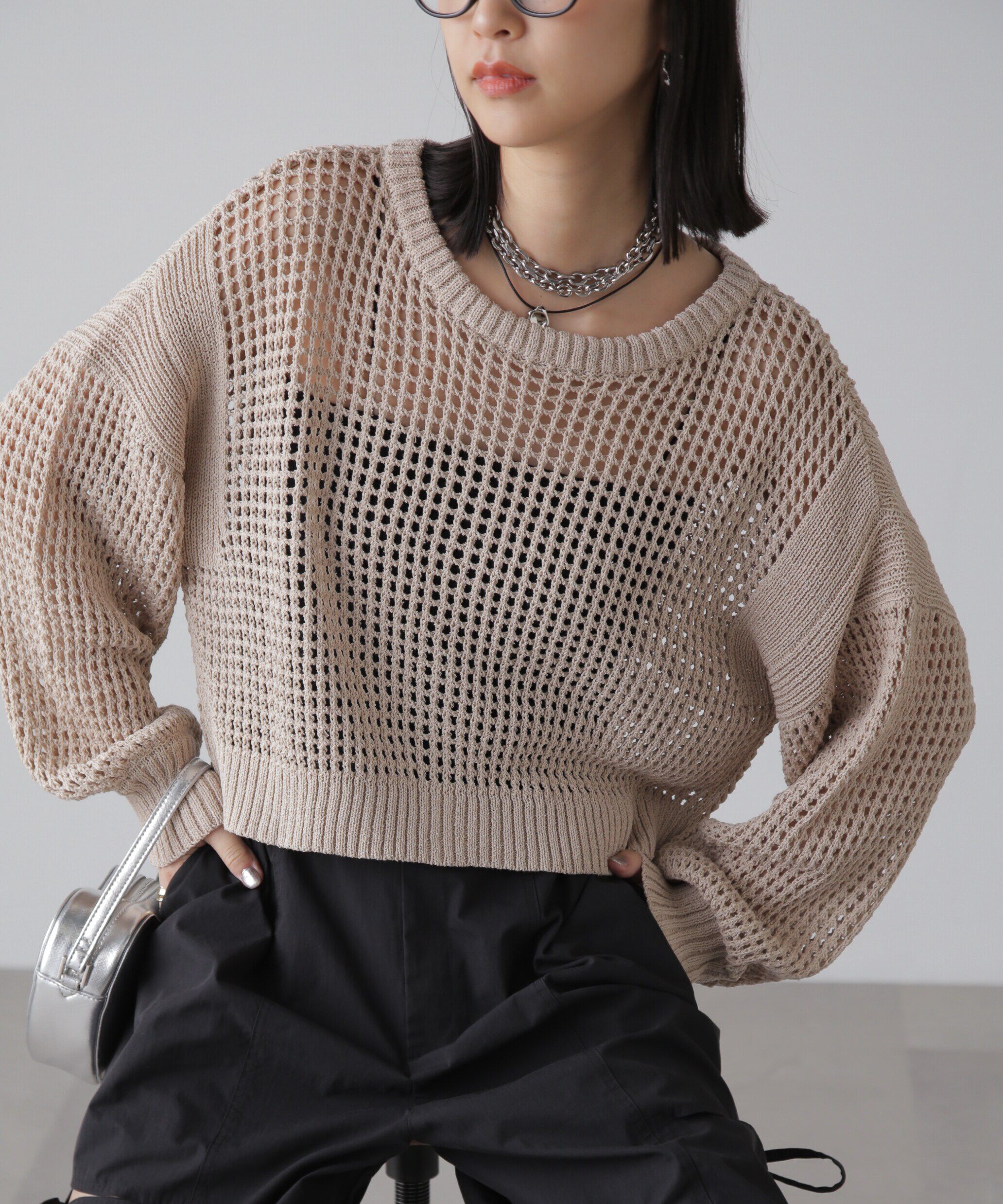  「前後2Wayメッシュニットカーディガン」|ニット・セーター|