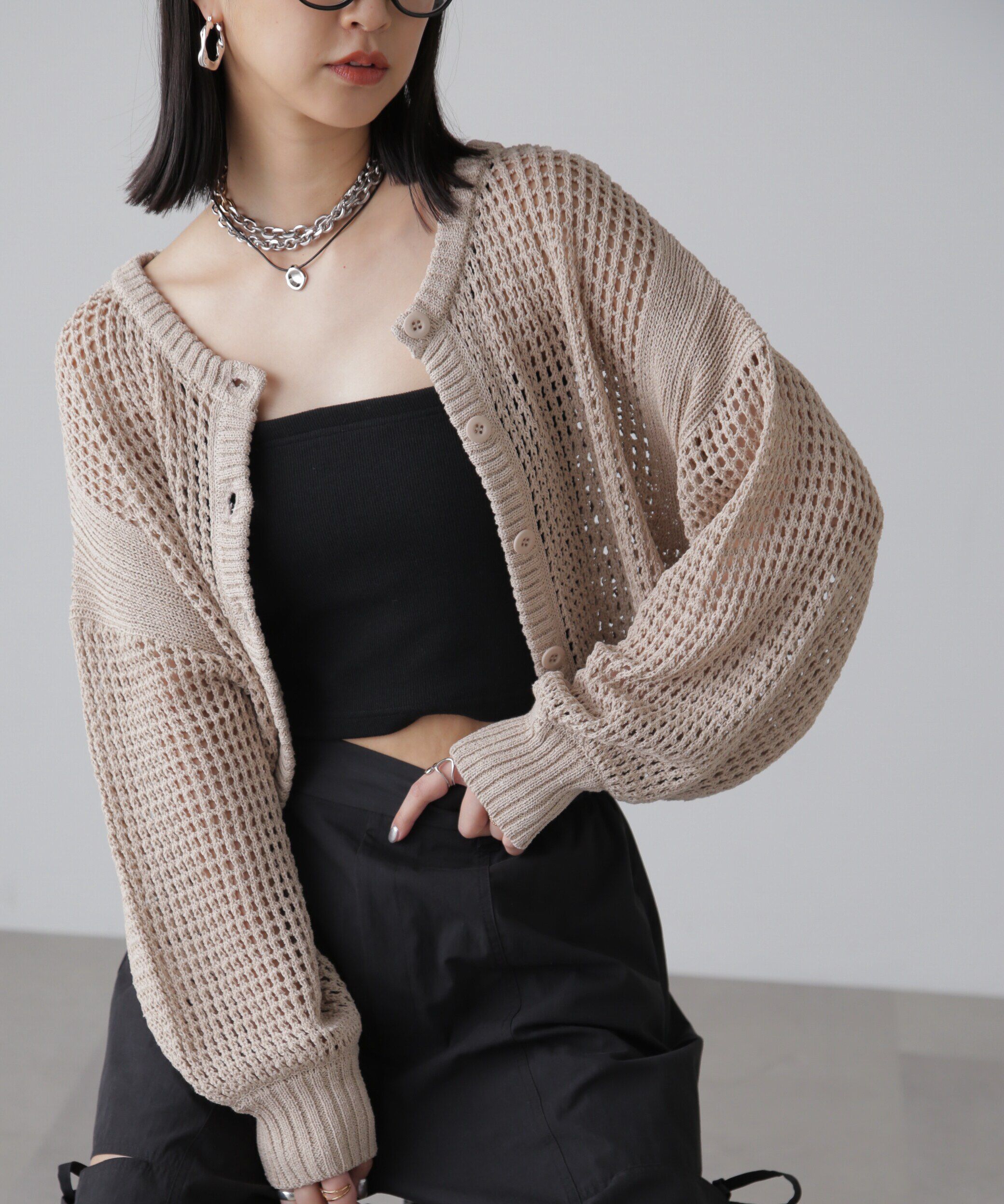  「前後2Wayメッシュニットカーディガン」|ニット・セーター|