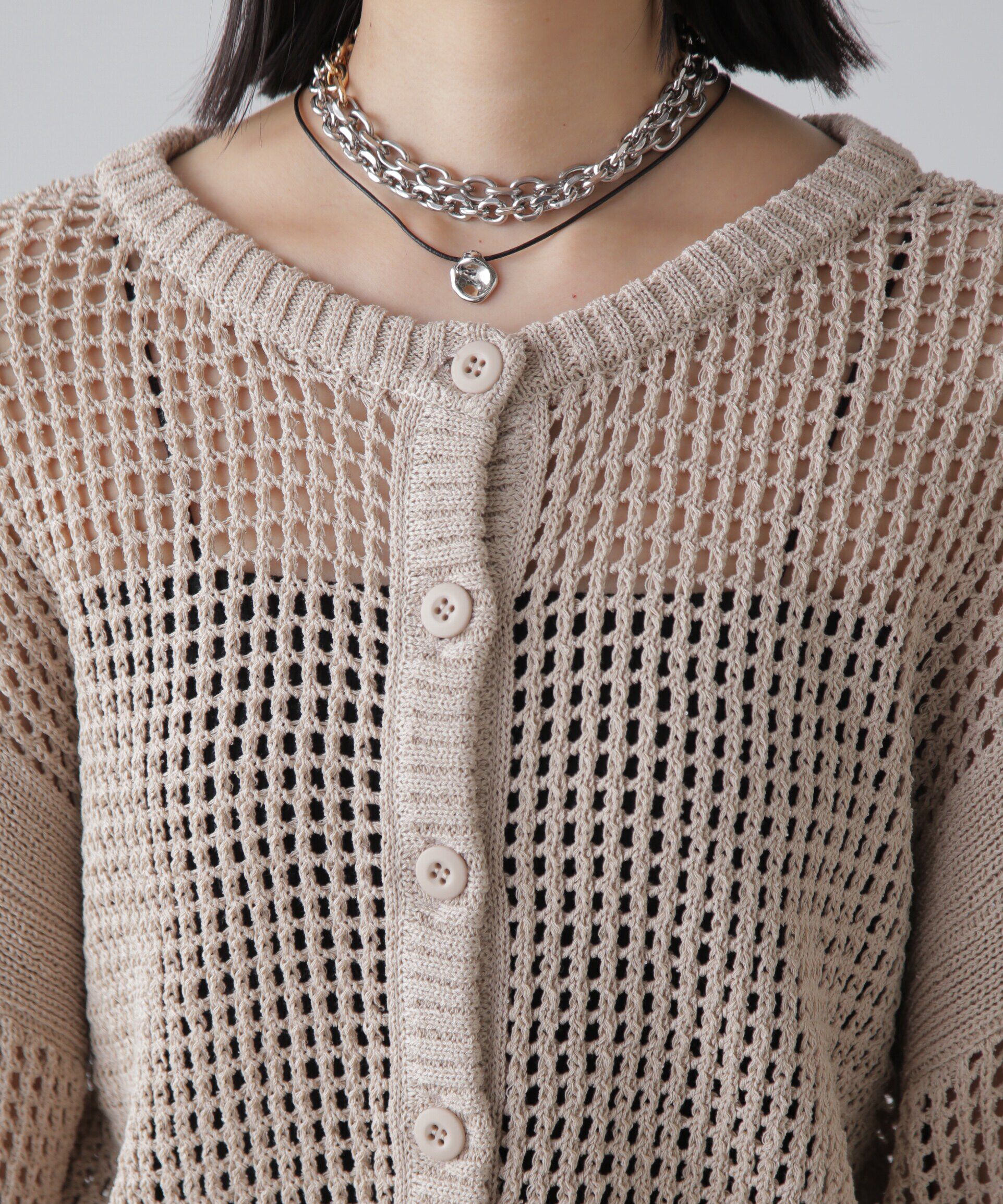  「前後2Wayメッシュニットカーディガン」|ニット・セーター|