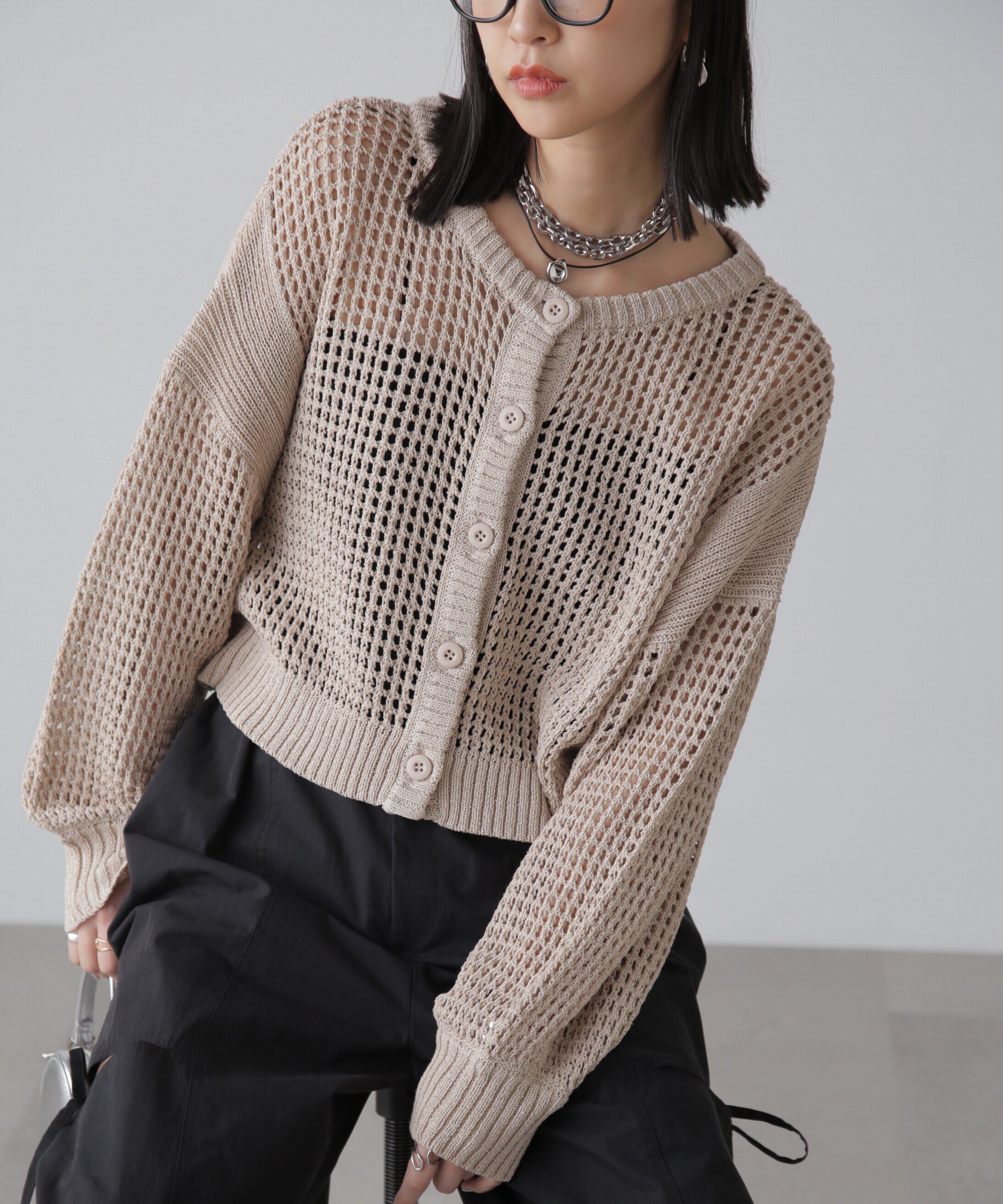  「前後2Wayメッシュニットカーディガン」|ニット・セーター|