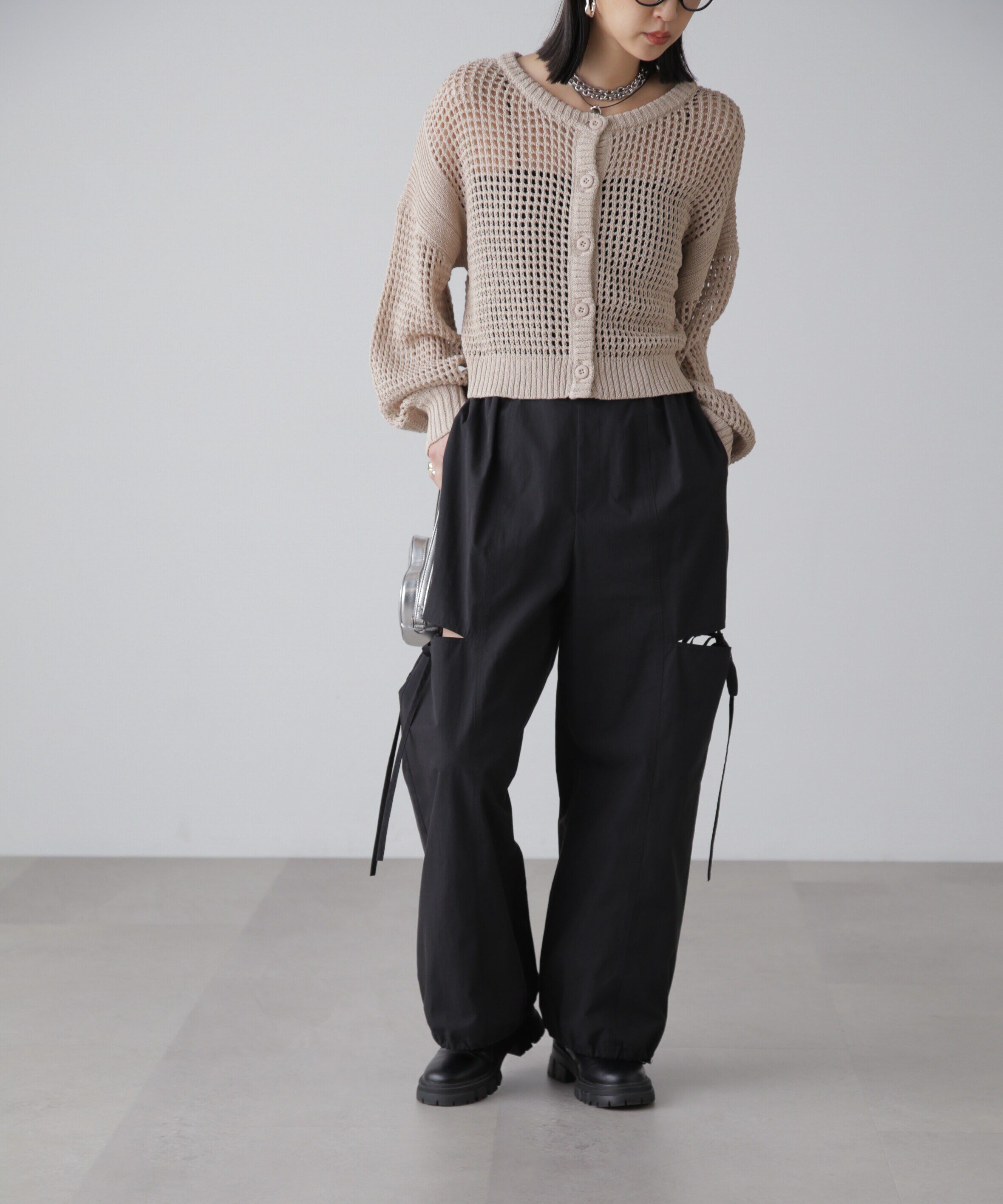  「前後2Wayメッシュニットカーディガン」|ニット・セーター|