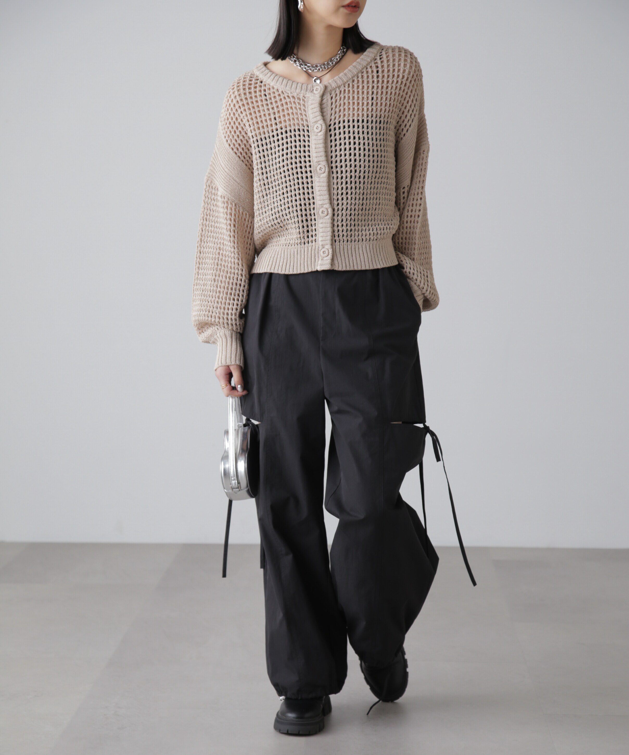  「前後2Wayメッシュニットカーディガン」|ニット・セーター|