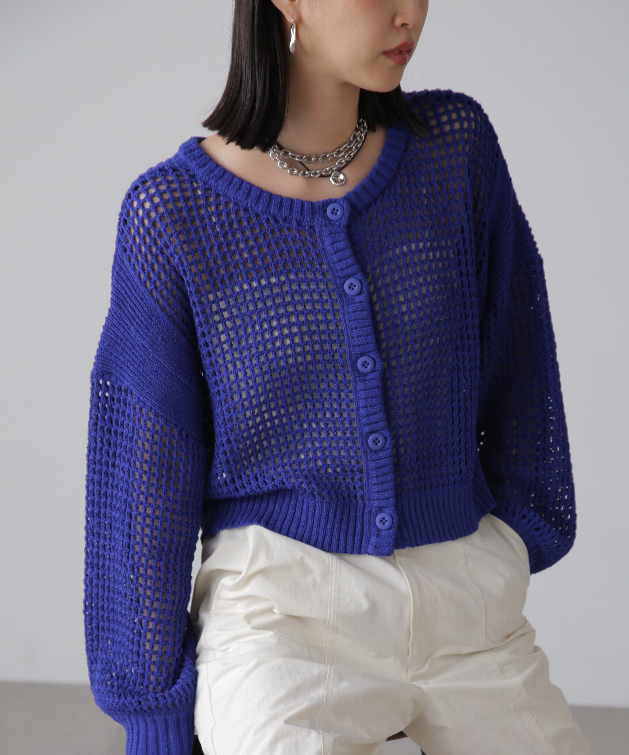  「前後2Wayメッシュニットカーディガン」|ニット・セーター|