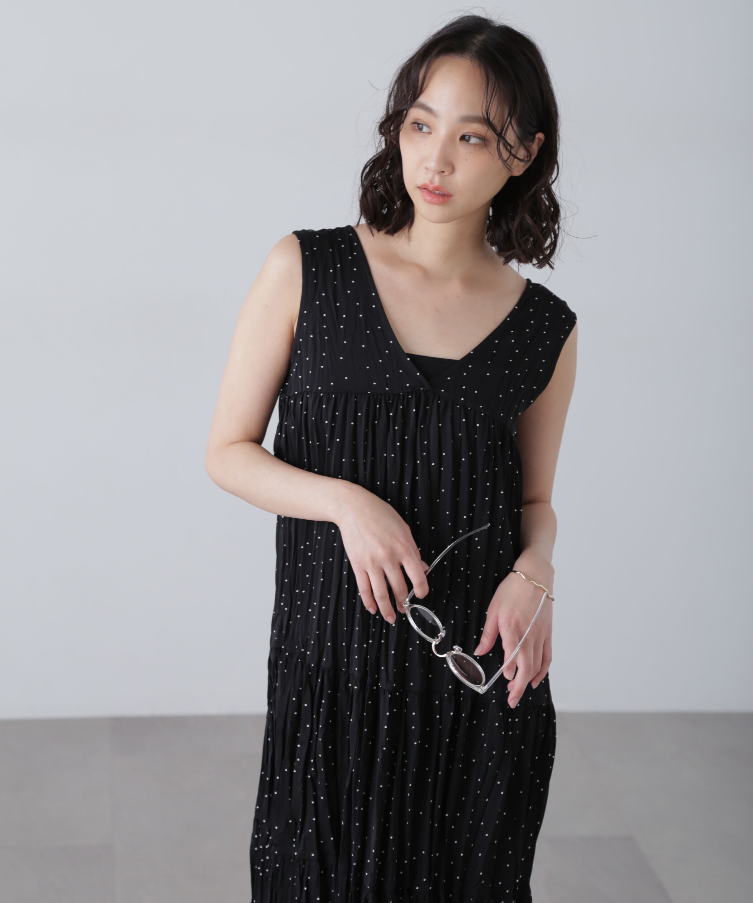  「ワッシャーティアードノースリーブワンピース」|ワンピース|