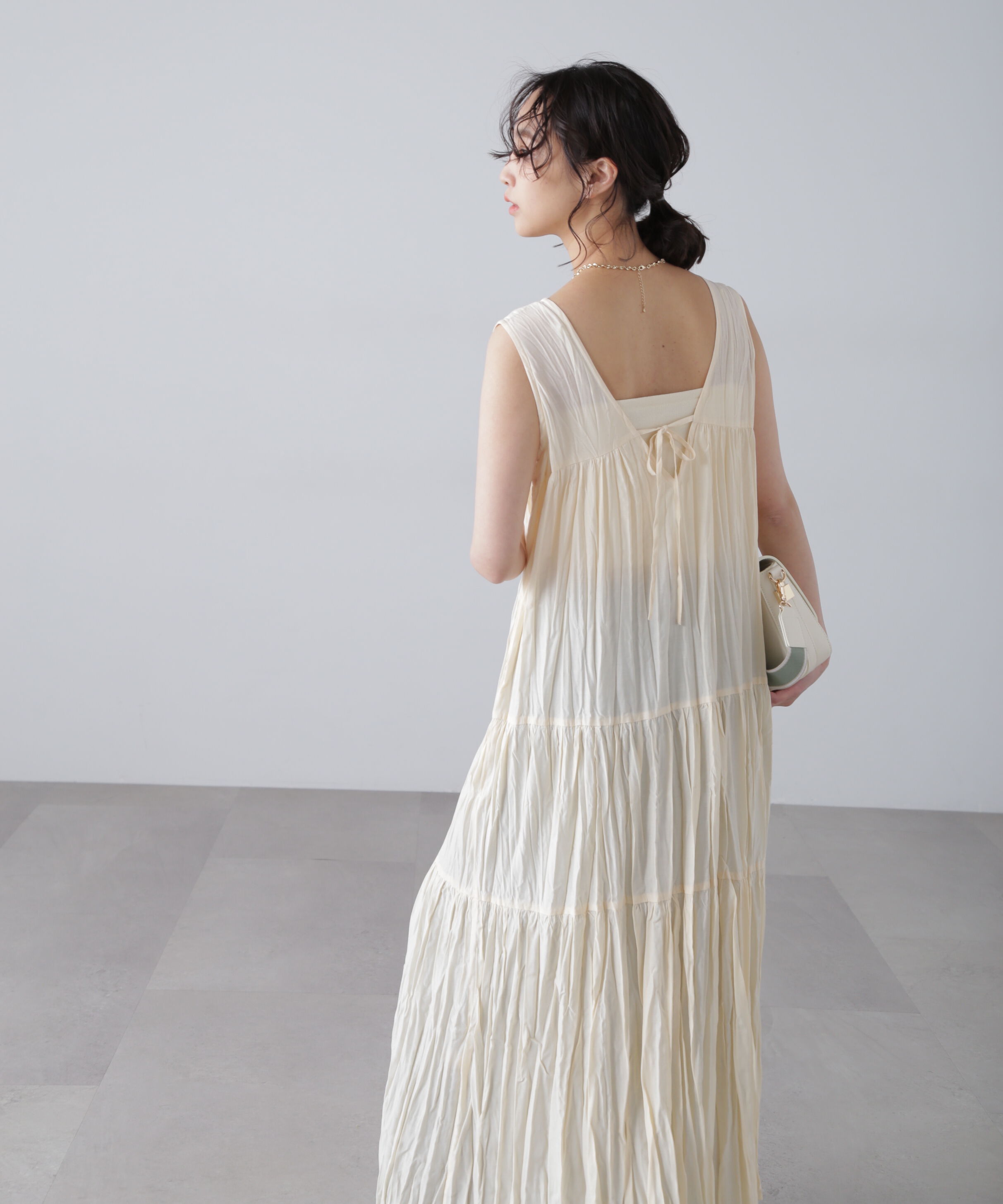  「ワッシャーティアードノースリーブワンピース」|ワンピース|