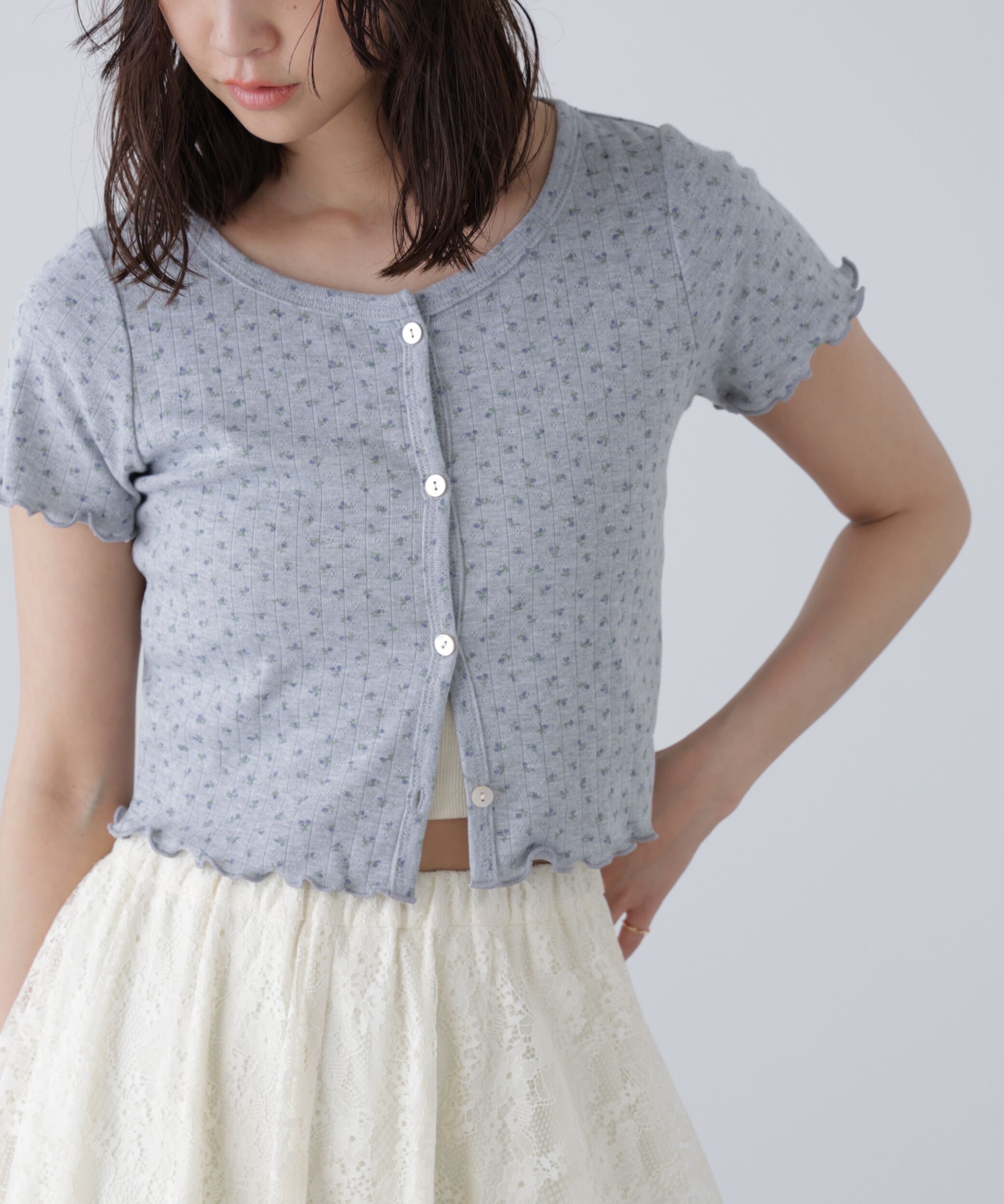  「花柄テレコカーディガン」|Tシャツ・カットソー|