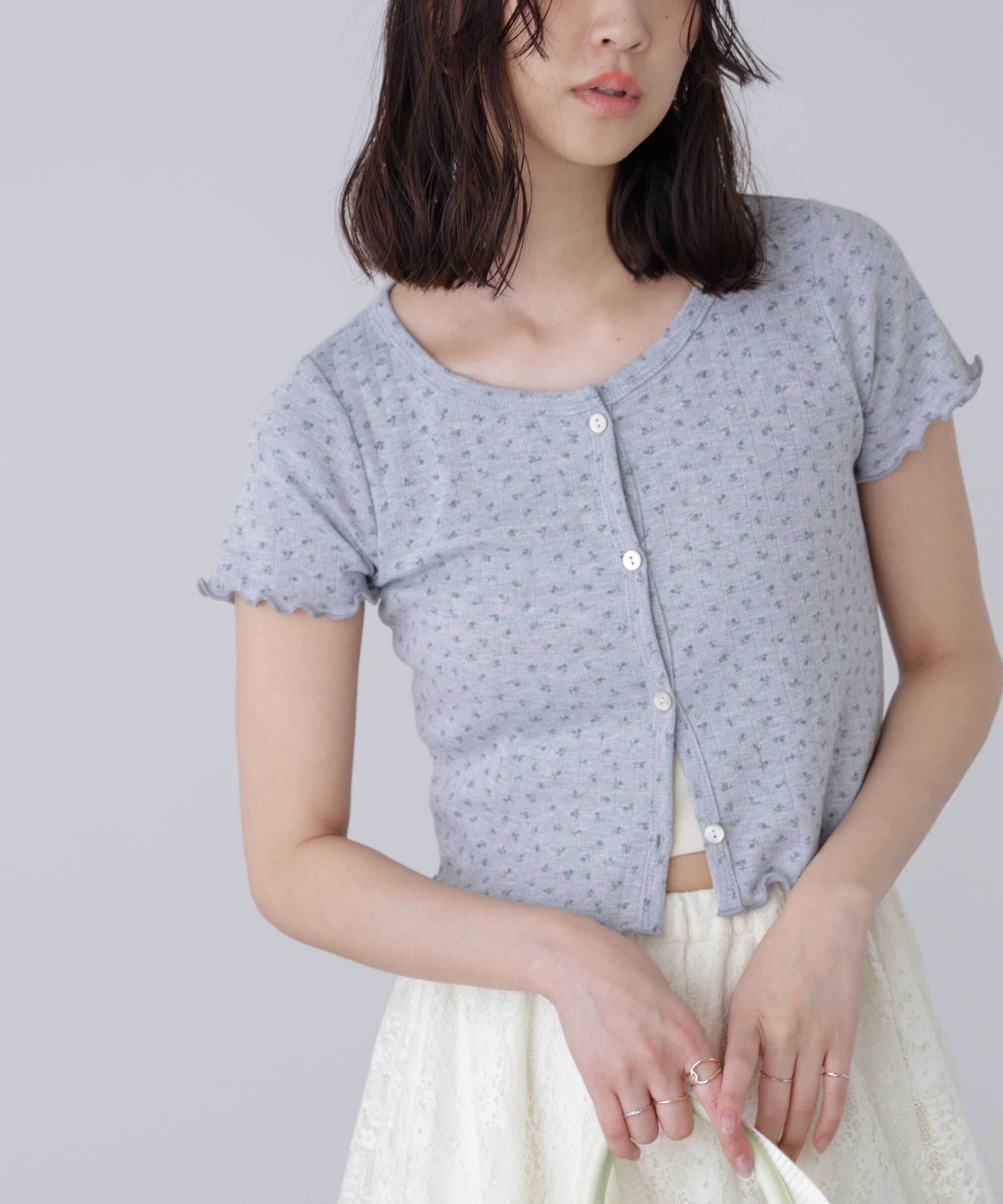  「花柄テレコカーディガン」|Tシャツ・カットソー|