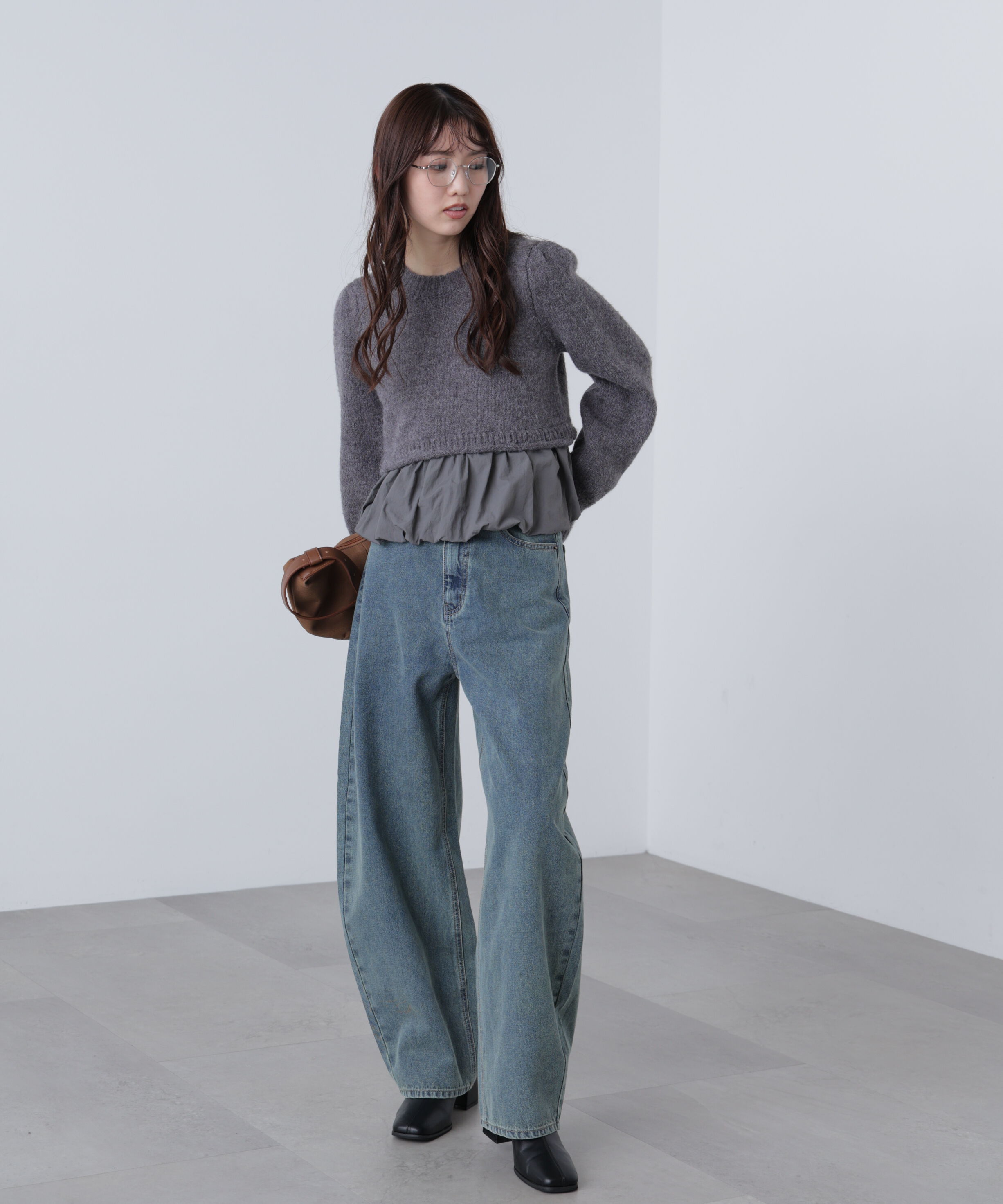  「アルパカ混布帛ドッキングバルーンニット」|ニット・セーター|