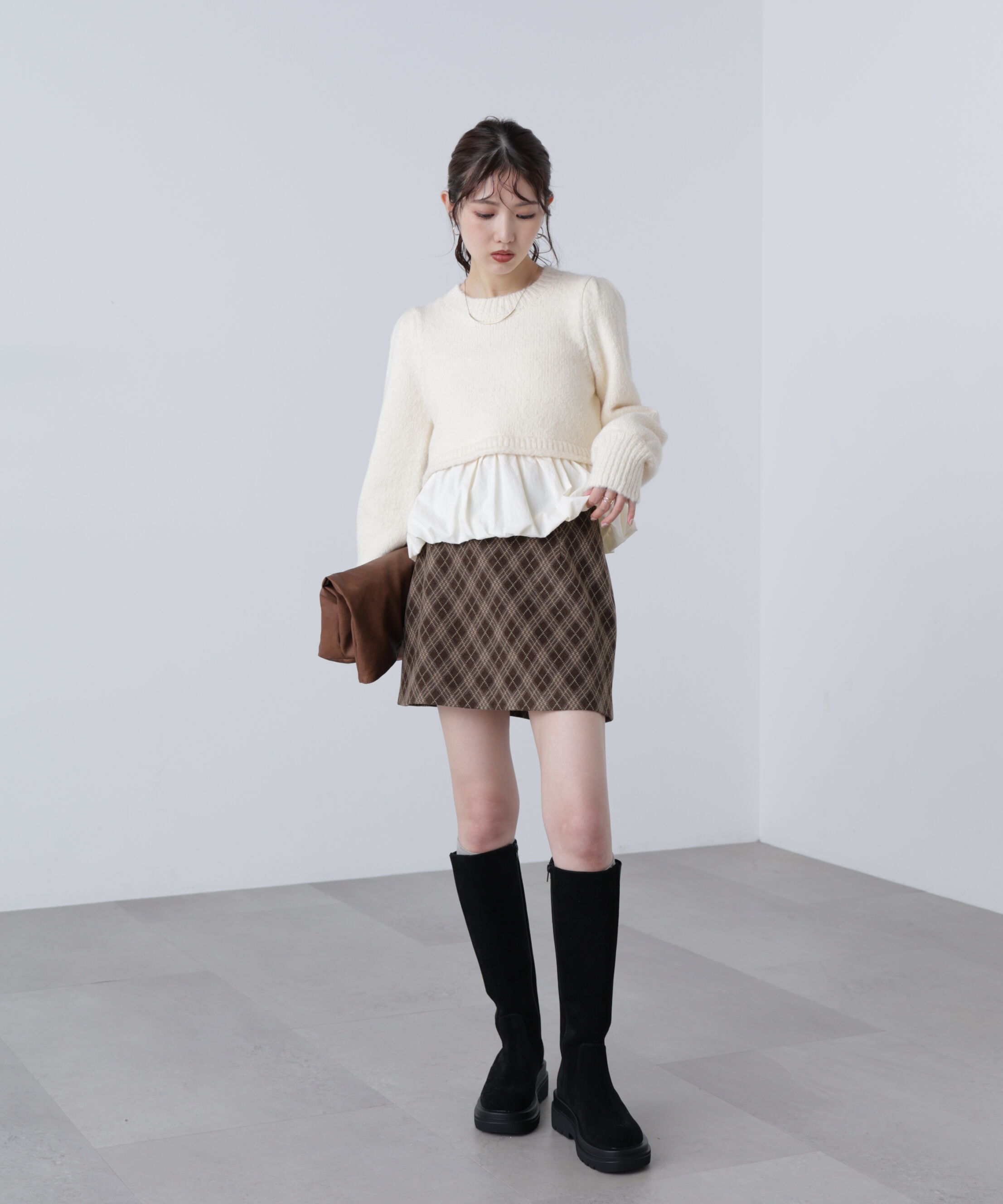  「アルパカ混布帛ドッキングバルーンニット」|ニット・セーター|