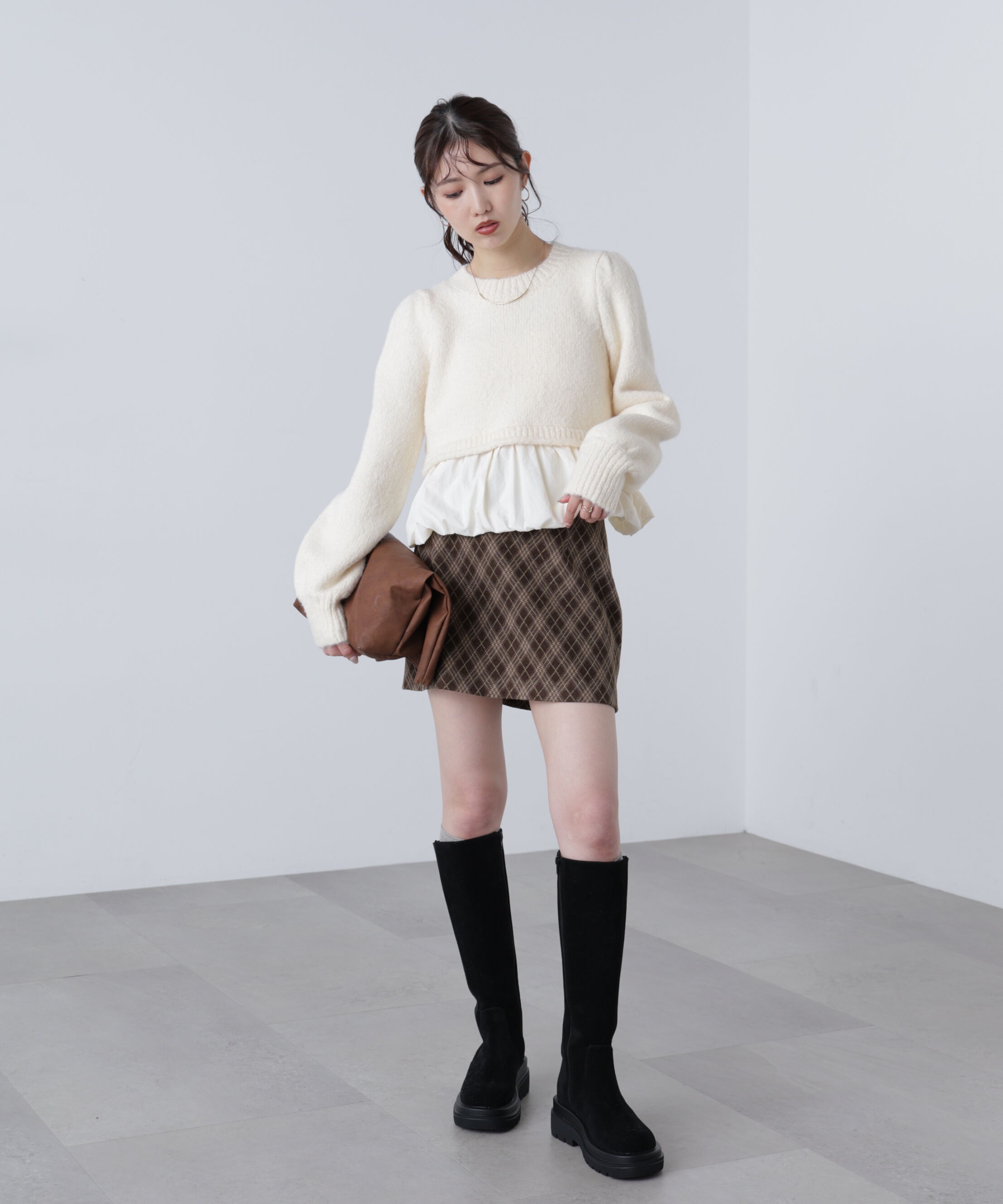  「アルパカ混布帛ドッキングバルーンニット」|ニット・セーター|