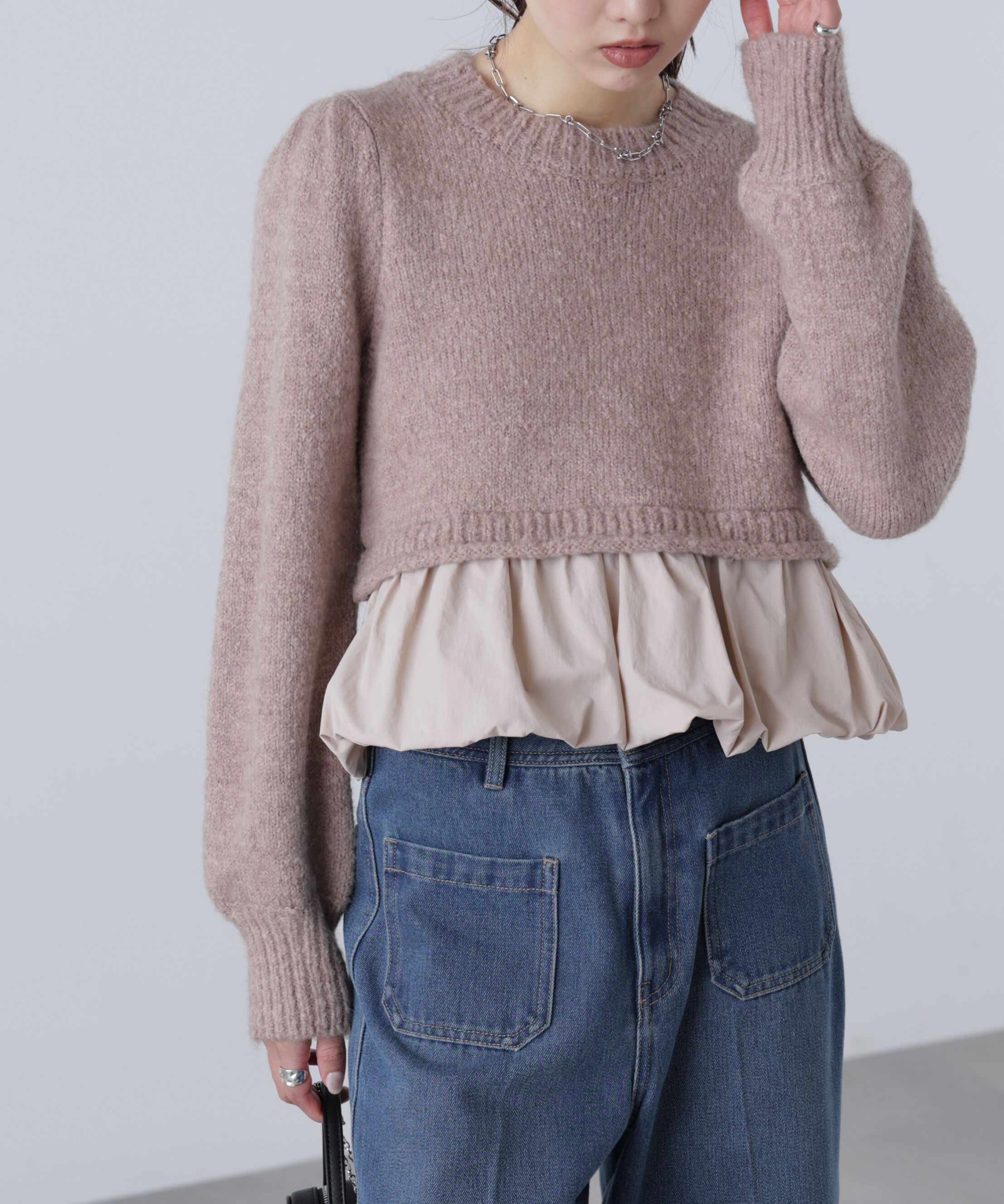  「アルパカ混布帛ドッキングバルーンニット」|ニット・セーター|