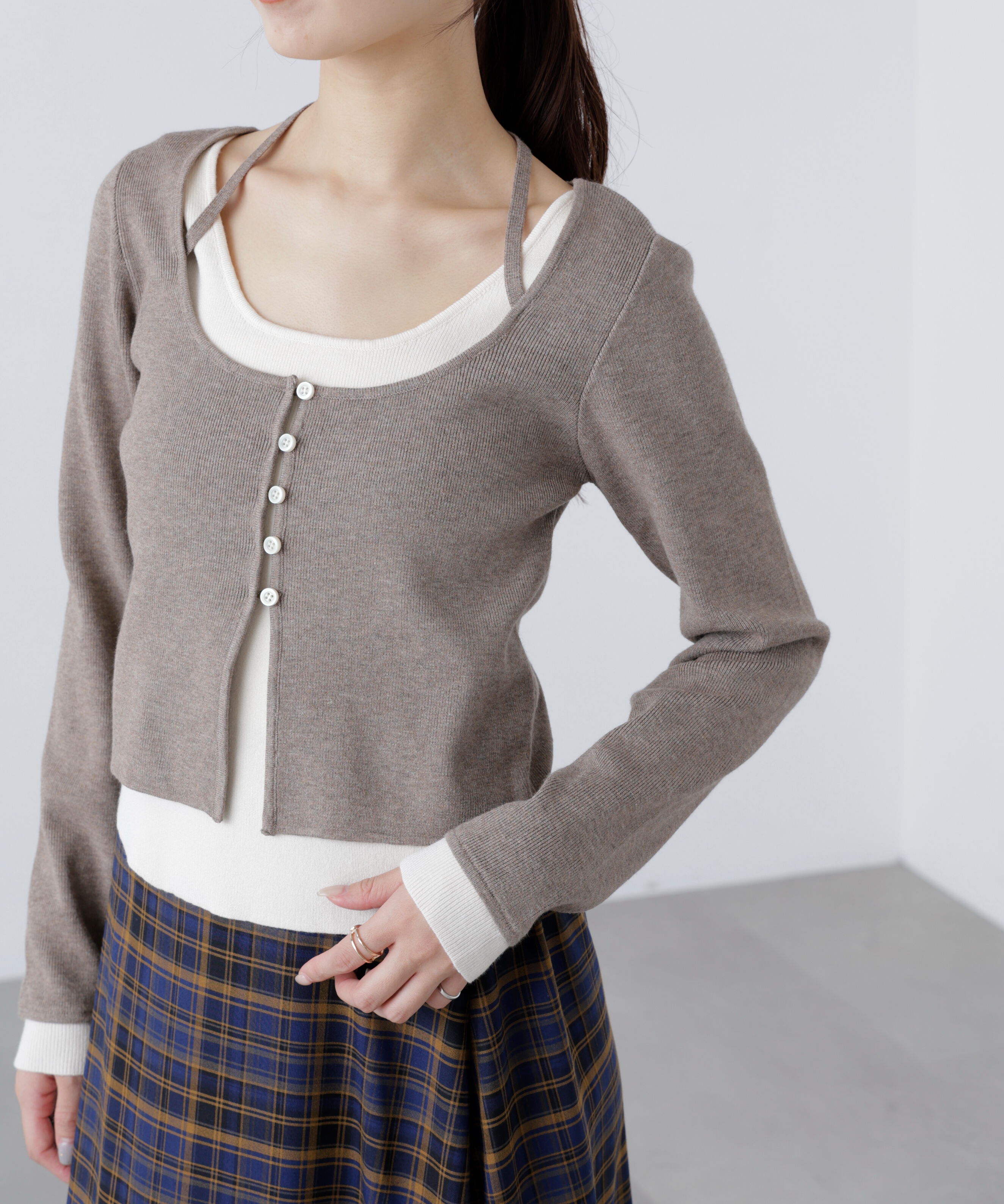  「キャミレイヤードクルーネックニット」|ニット・セーター|