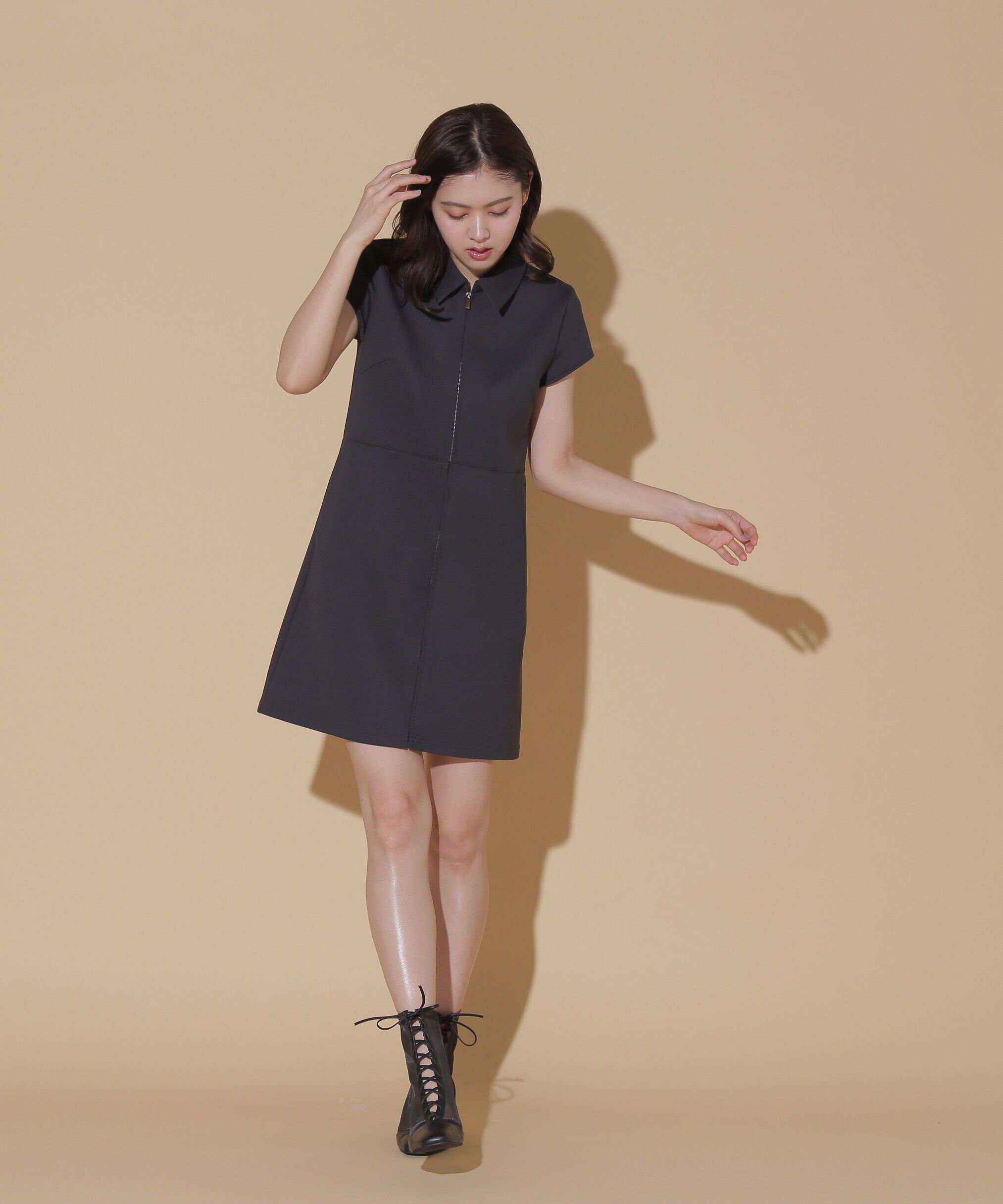  「フロントジップカットソーミニワンピース」|ワンピース|