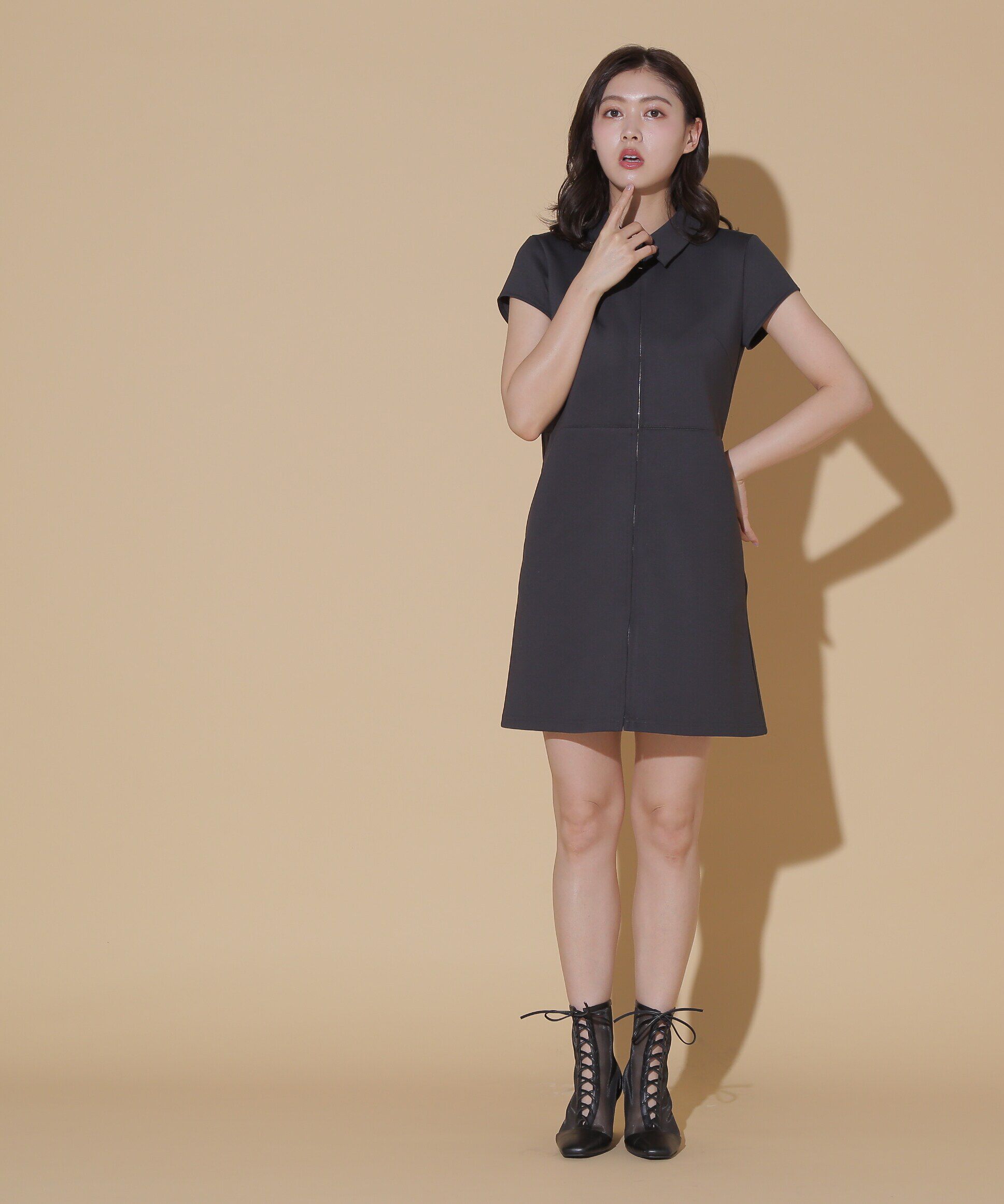  「フロントジップカットソーミニワンピース」|ワンピース|