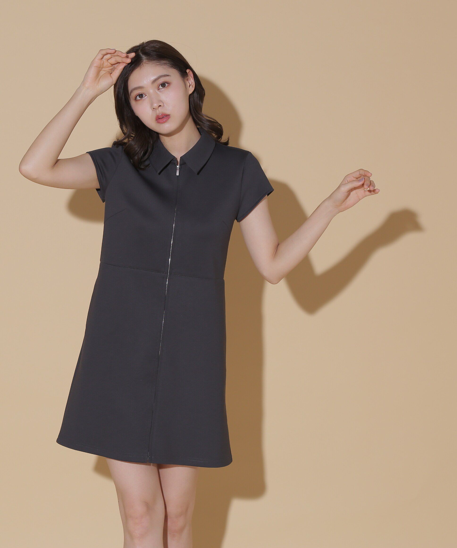  「フロントジップカットソーミニワンピース」|ワンピース|
