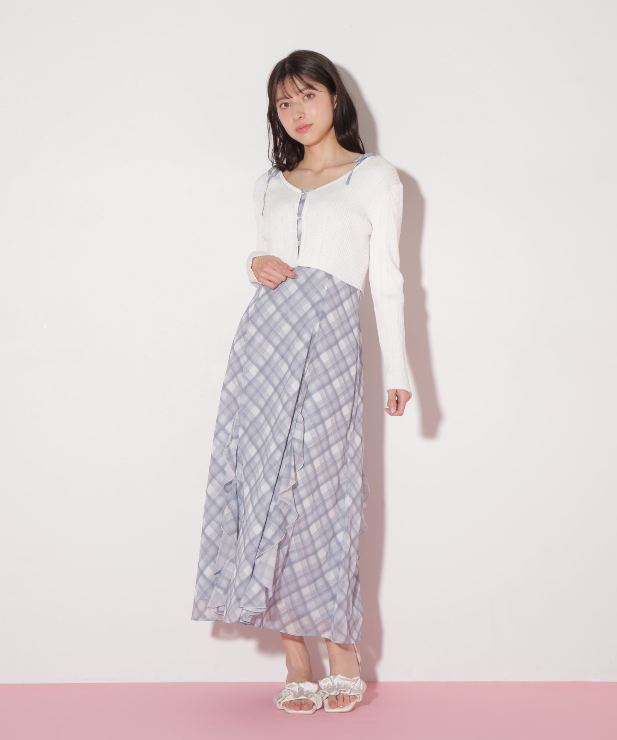  「ショートカーデ・ラッフルキャミワンピセット」|ワンピース|