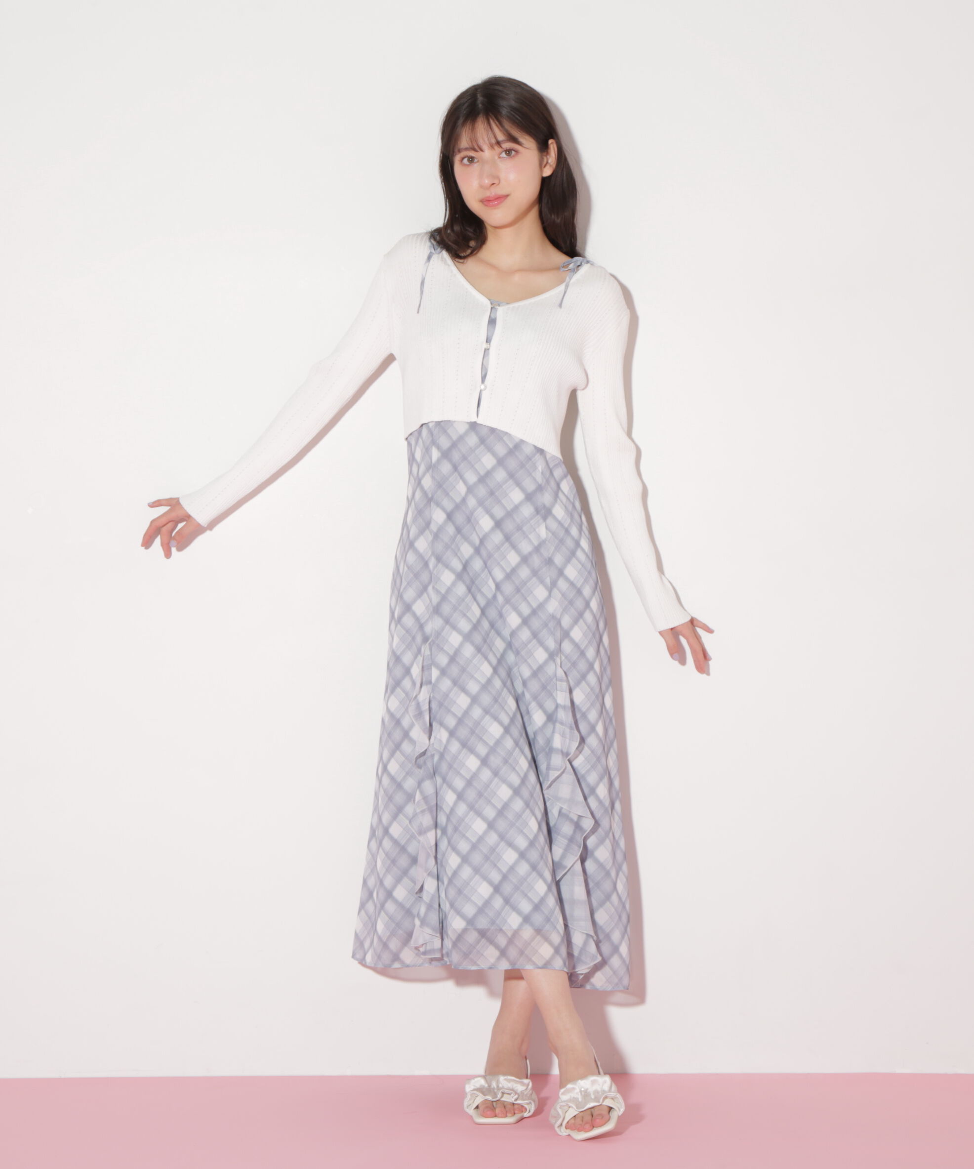  「ショートカーデ・ラッフルキャミワンピセット」|ワンピース|