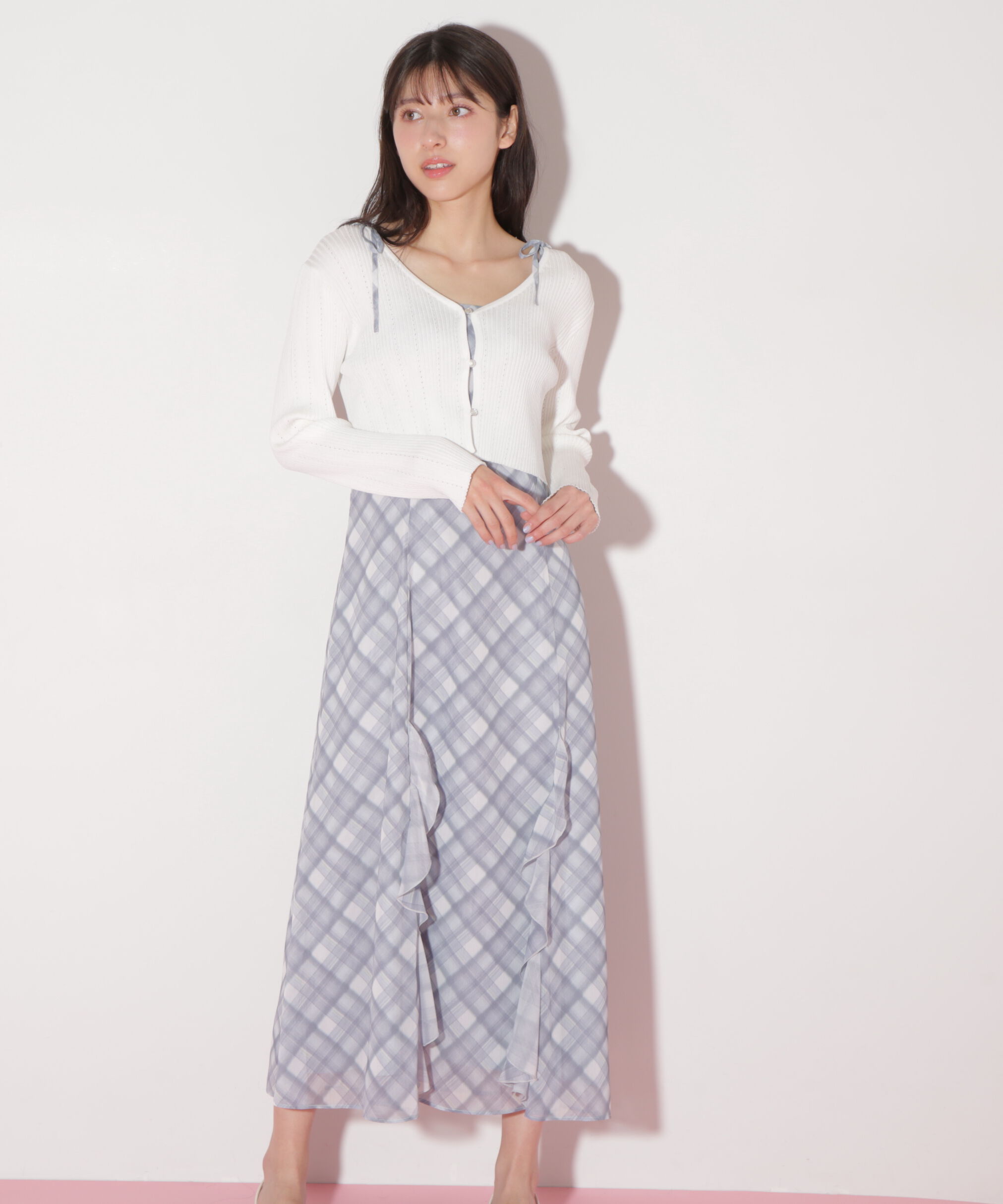  「ショートカーデ・ラッフルキャミワンピセット」|ワンピース|