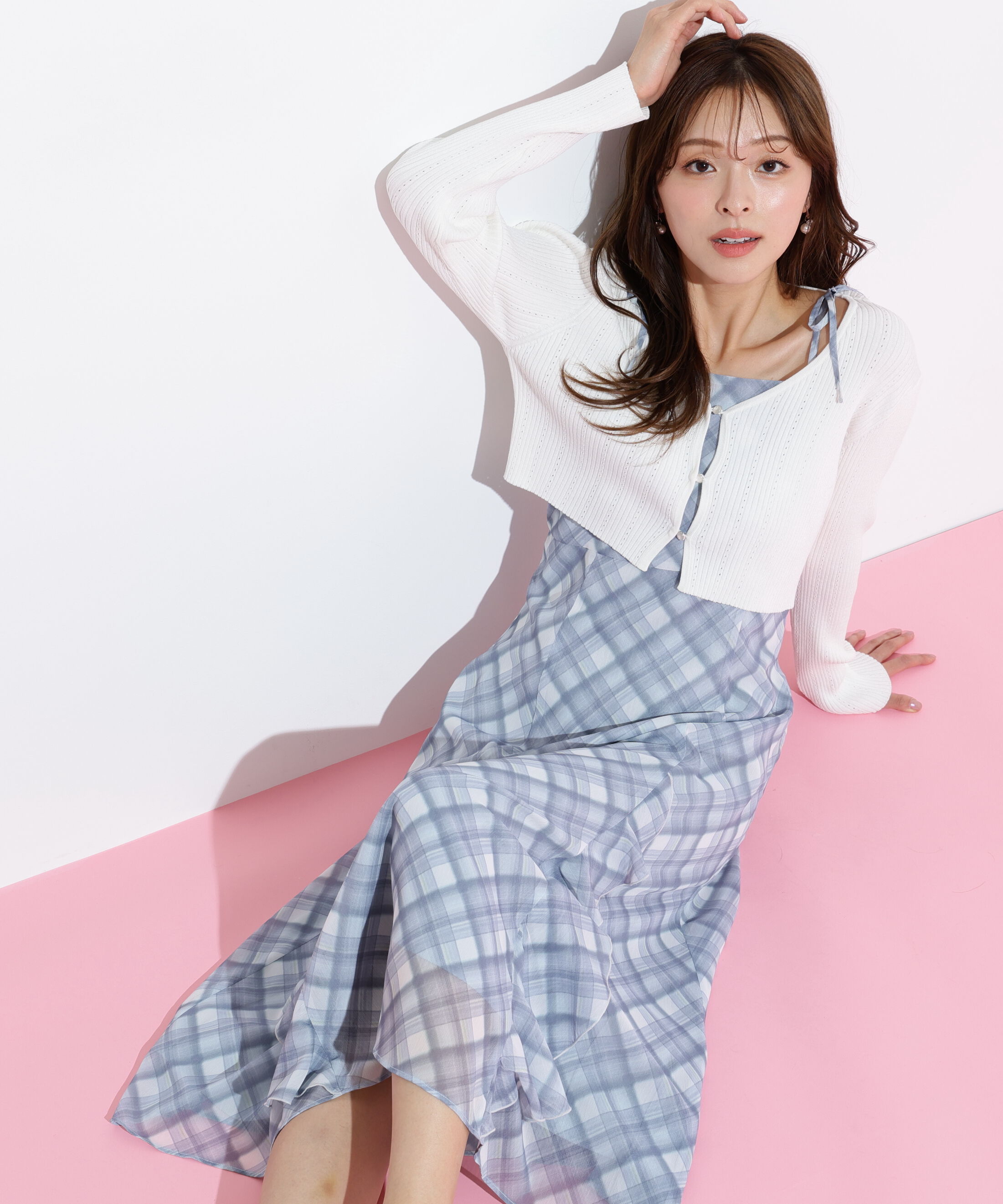  「ショートカーデ・ラッフルキャミワンピセット」|ワンピース|