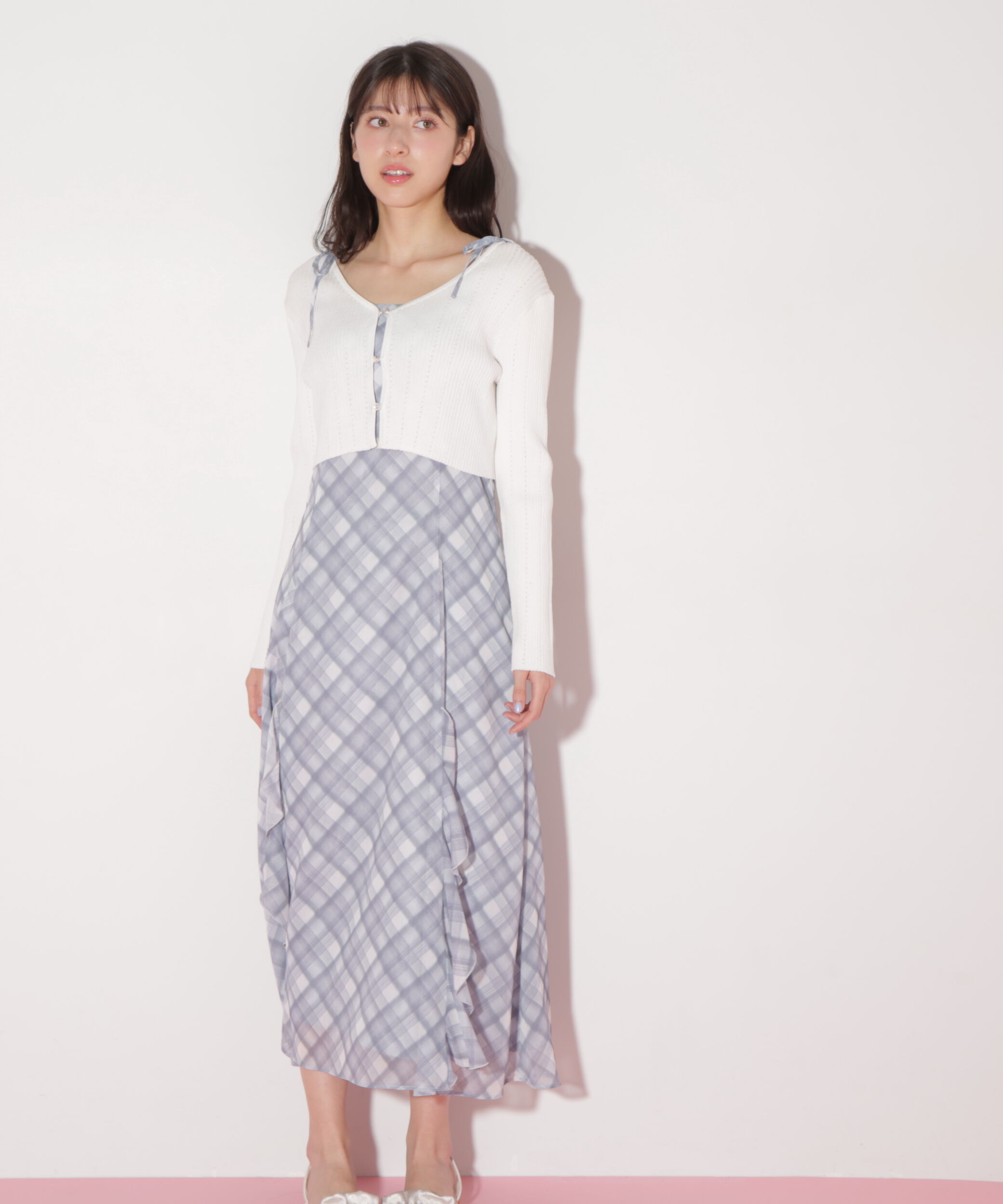  「ショートカーデ・ラッフルキャミワンピセット」|ワンピース|