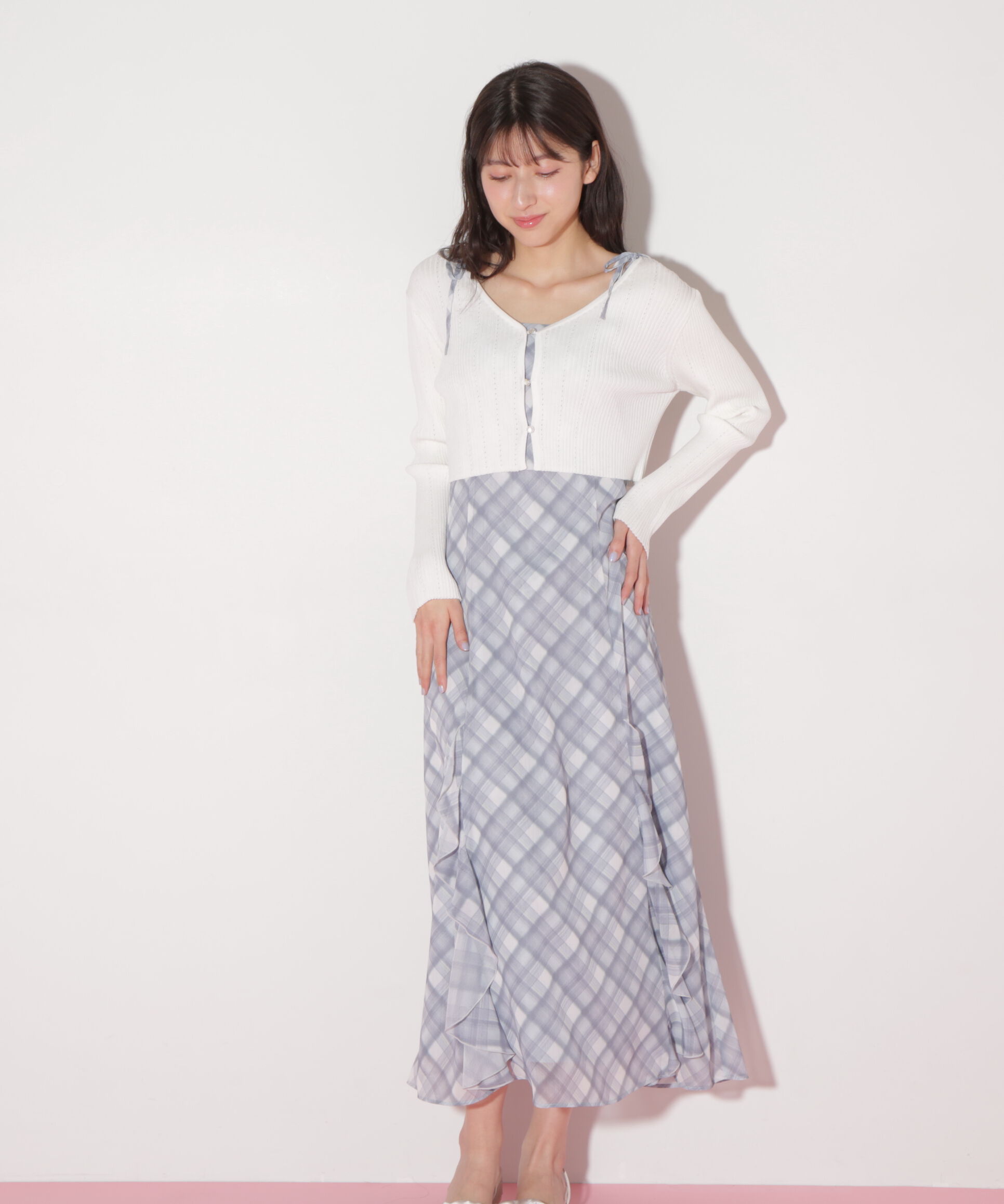  「ショートカーデ・ラッフルキャミワンピセット」|ワンピース|