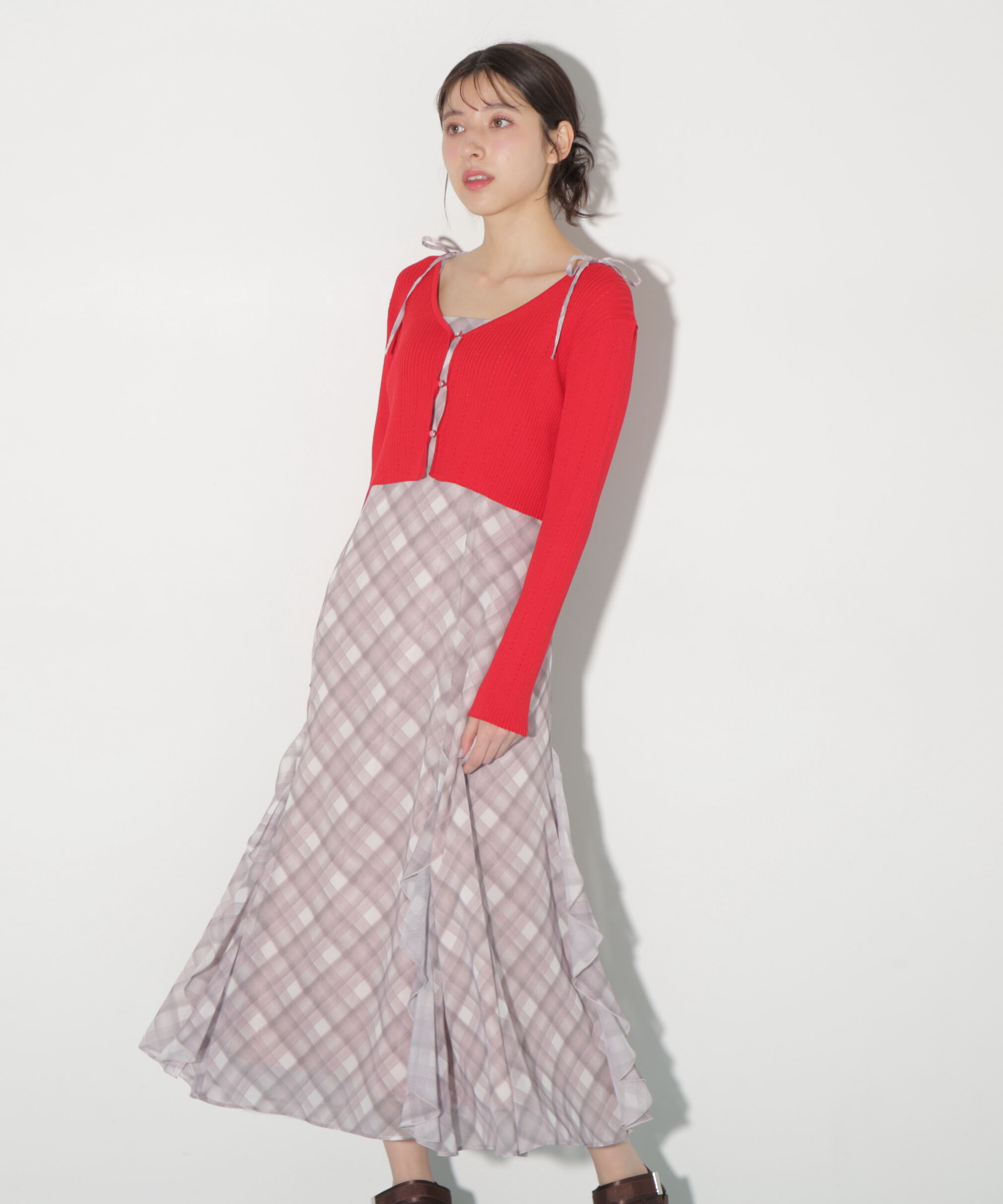  「ショートカーデ・ラッフルキャミワンピセット」|ワンピース|