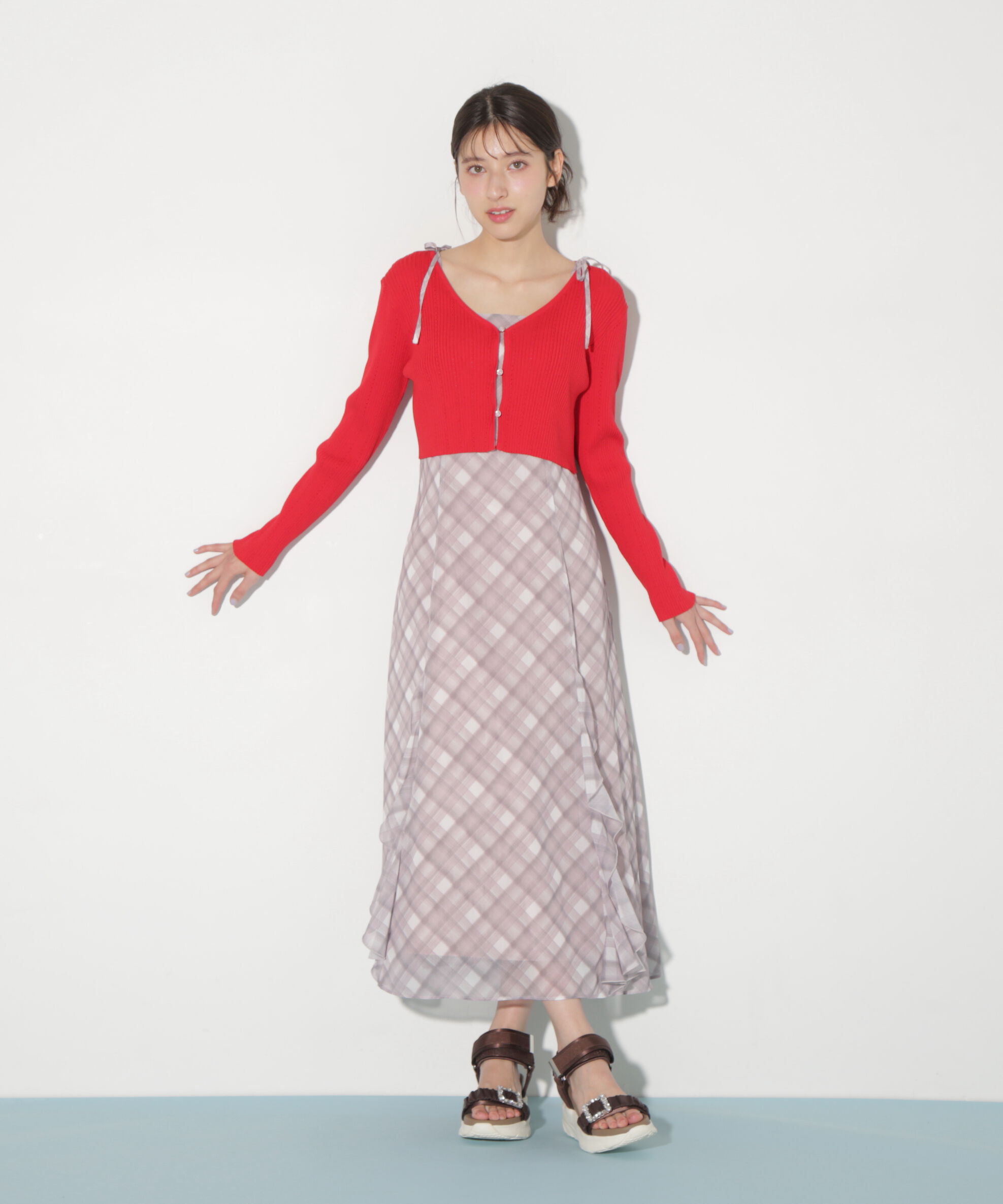  「ショートカーデ・ラッフルキャミワンピセット」|ワンピース|