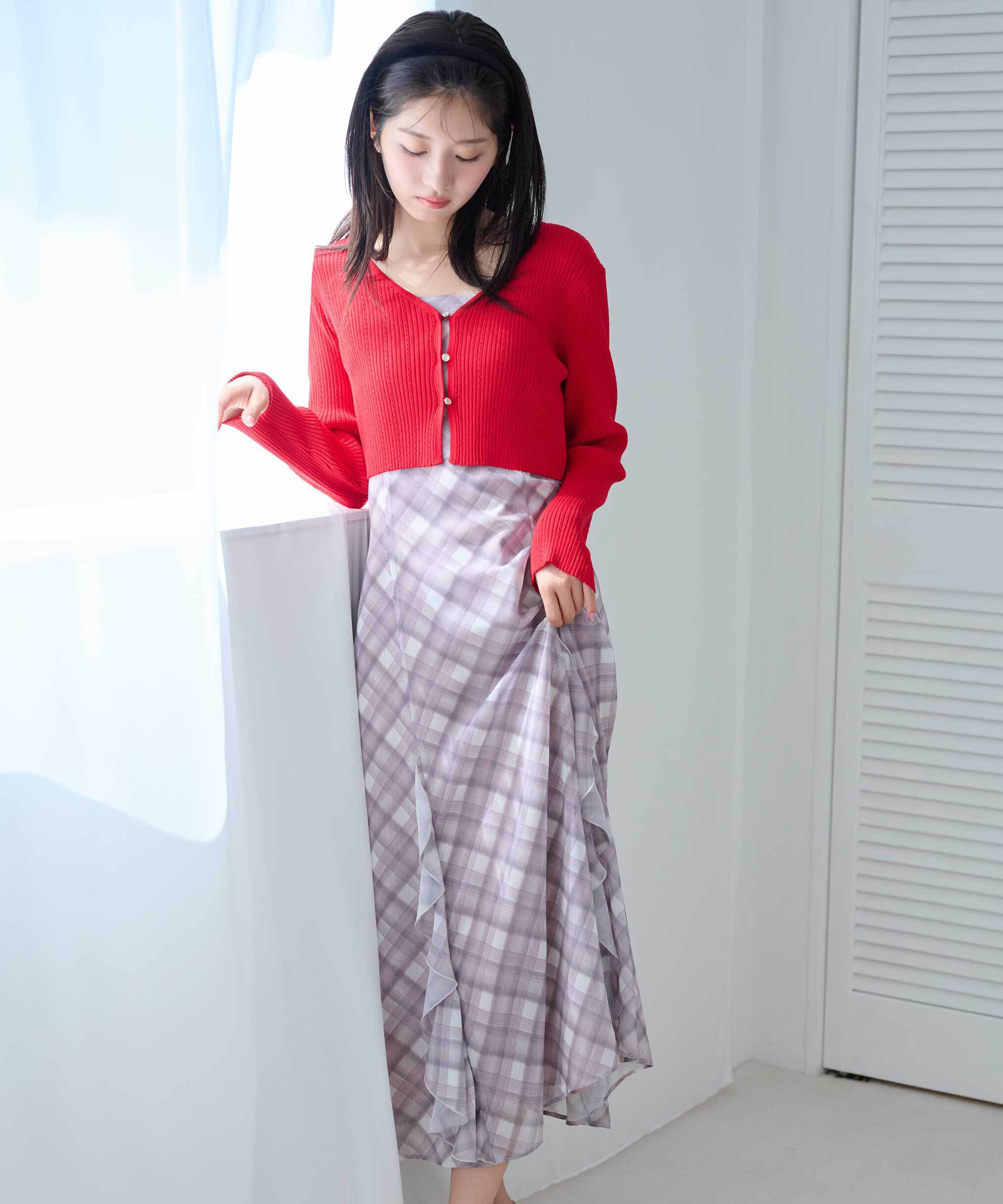  「ショートカーデ・ラッフルキャミワンピセット」|ワンピース|