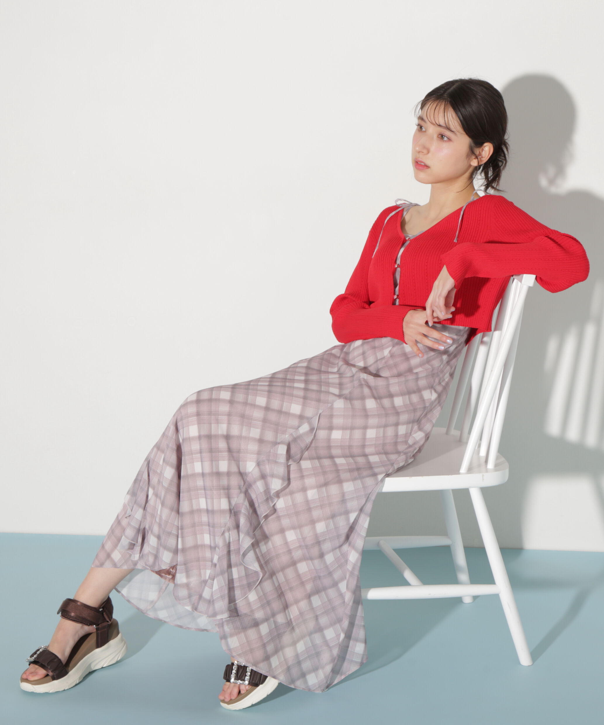  「ショートカーデ・ラッフルキャミワンピセット」|ワンピース|