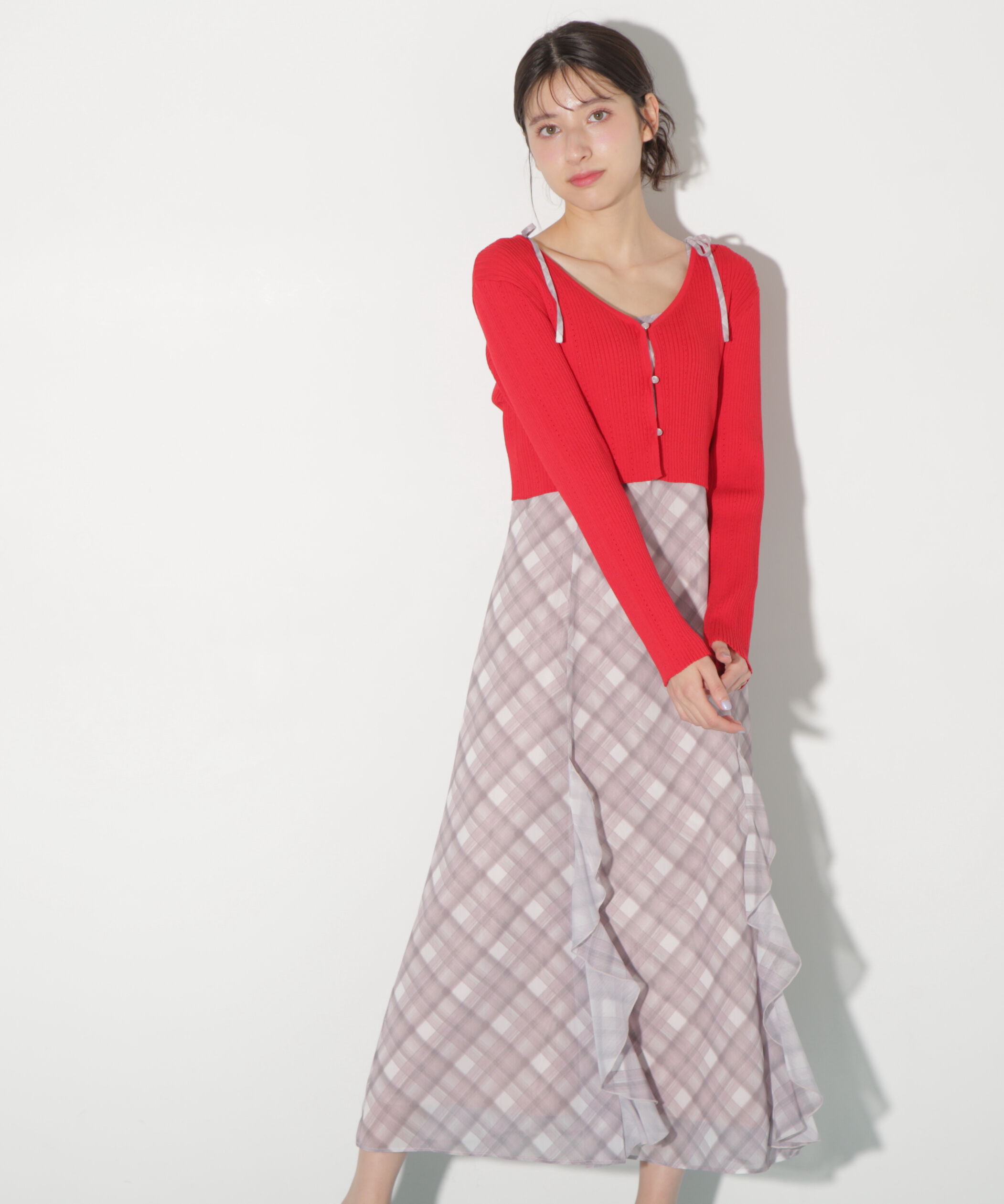  「ショートカーデ・ラッフルキャミワンピセット」|ワンピース|