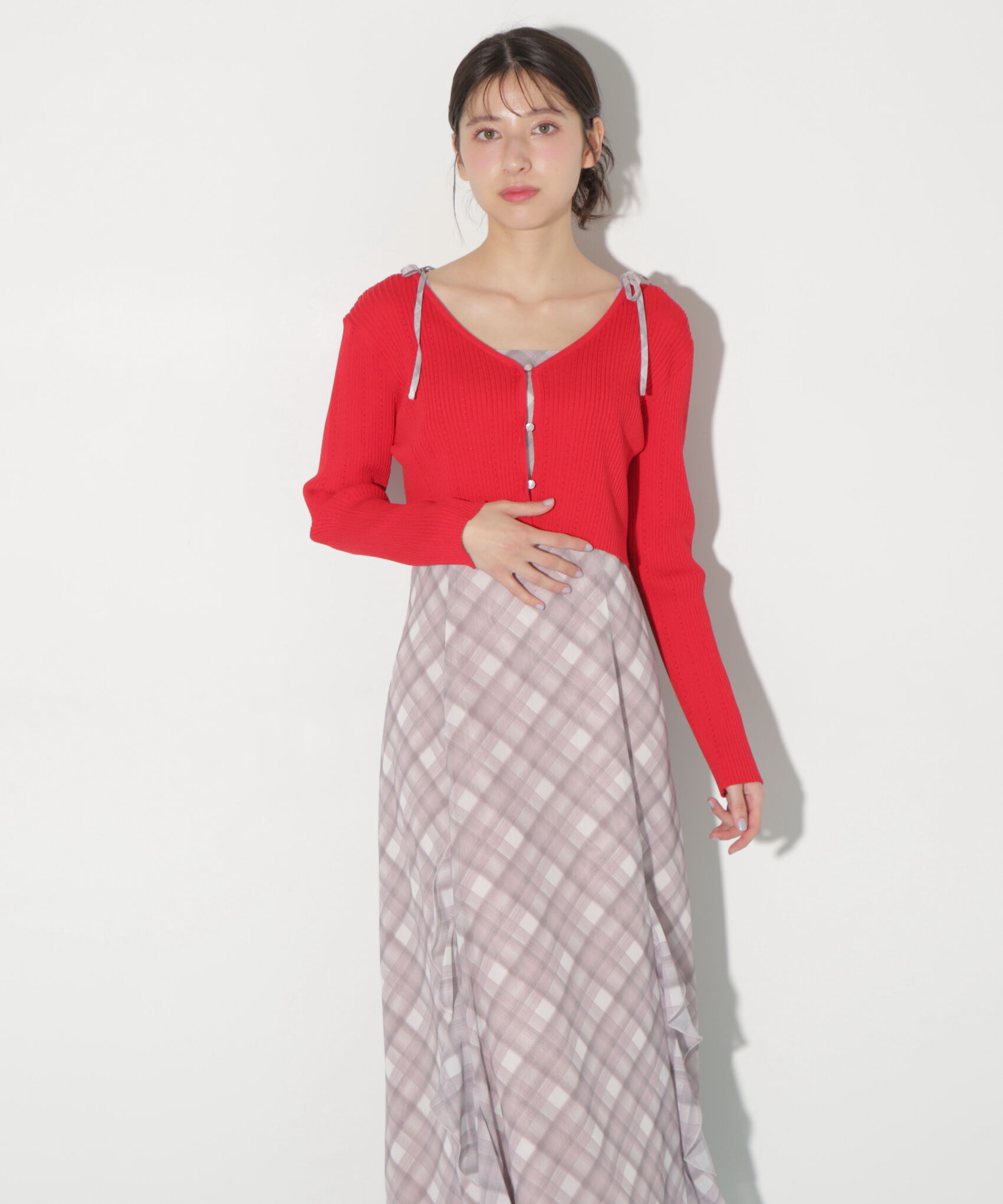  「ショートカーデ・ラッフルキャミワンピセット」|ワンピース|