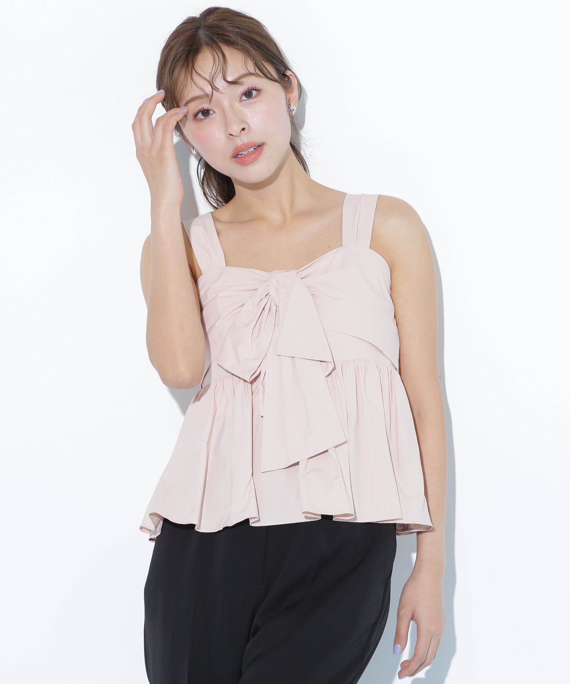  「リボンペプラムブラウス」|シャツ・ブラウス|ピンク