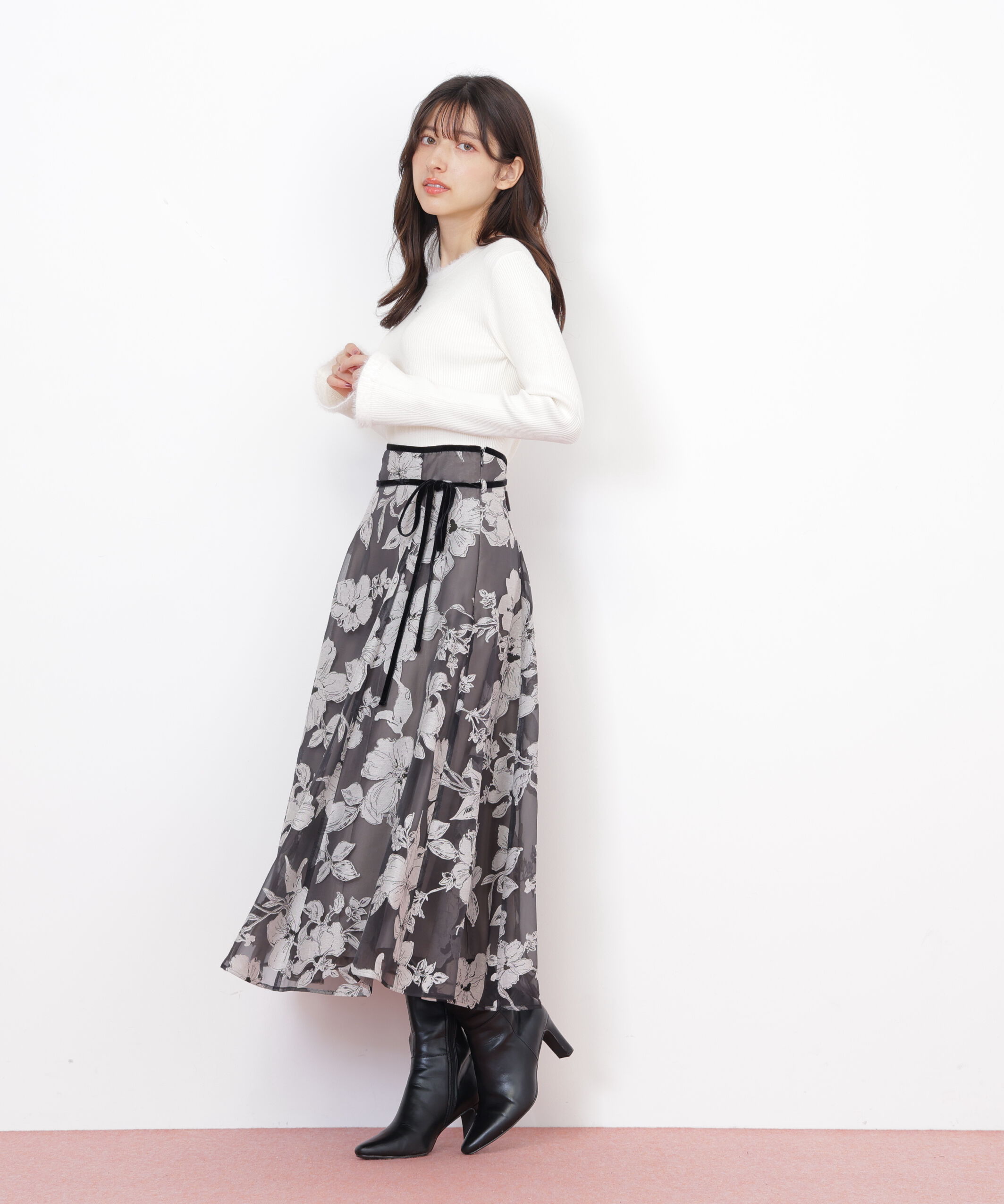  「ベロアリボンオパールフラワースカート」|スカート|