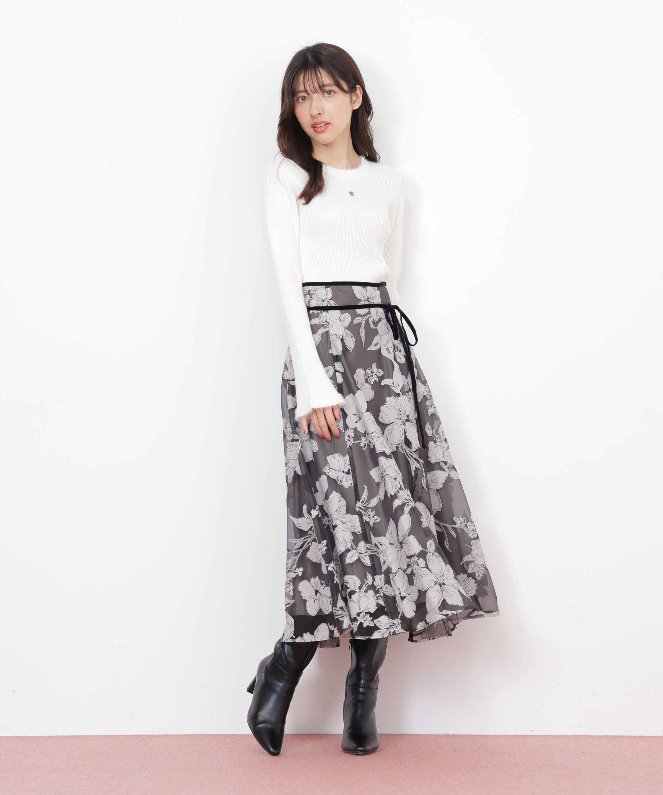  「ベロアリボンオパールフラワースカート」|スカート|