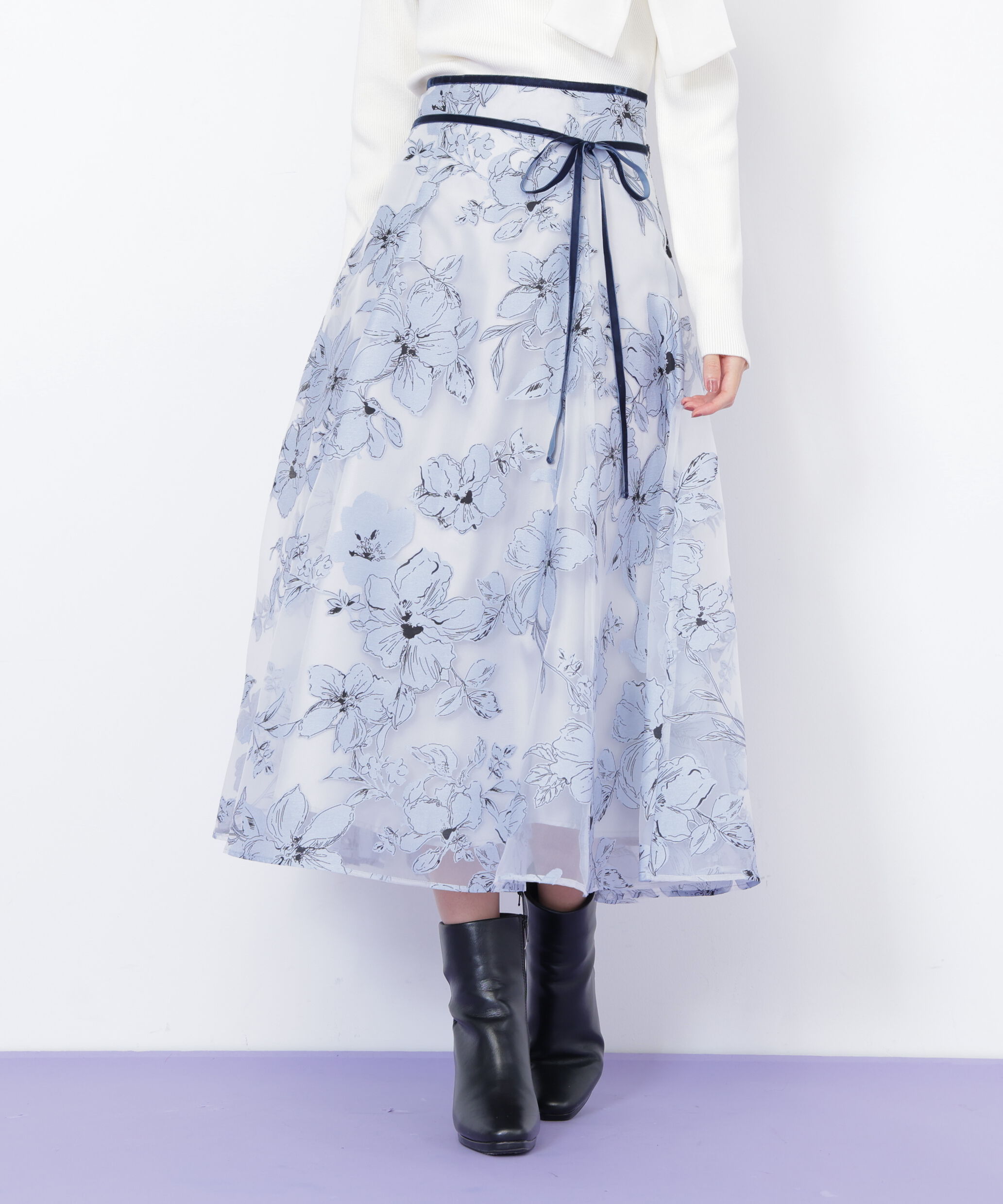  「ベロアリボンオパールフラワースカート」|スカート|