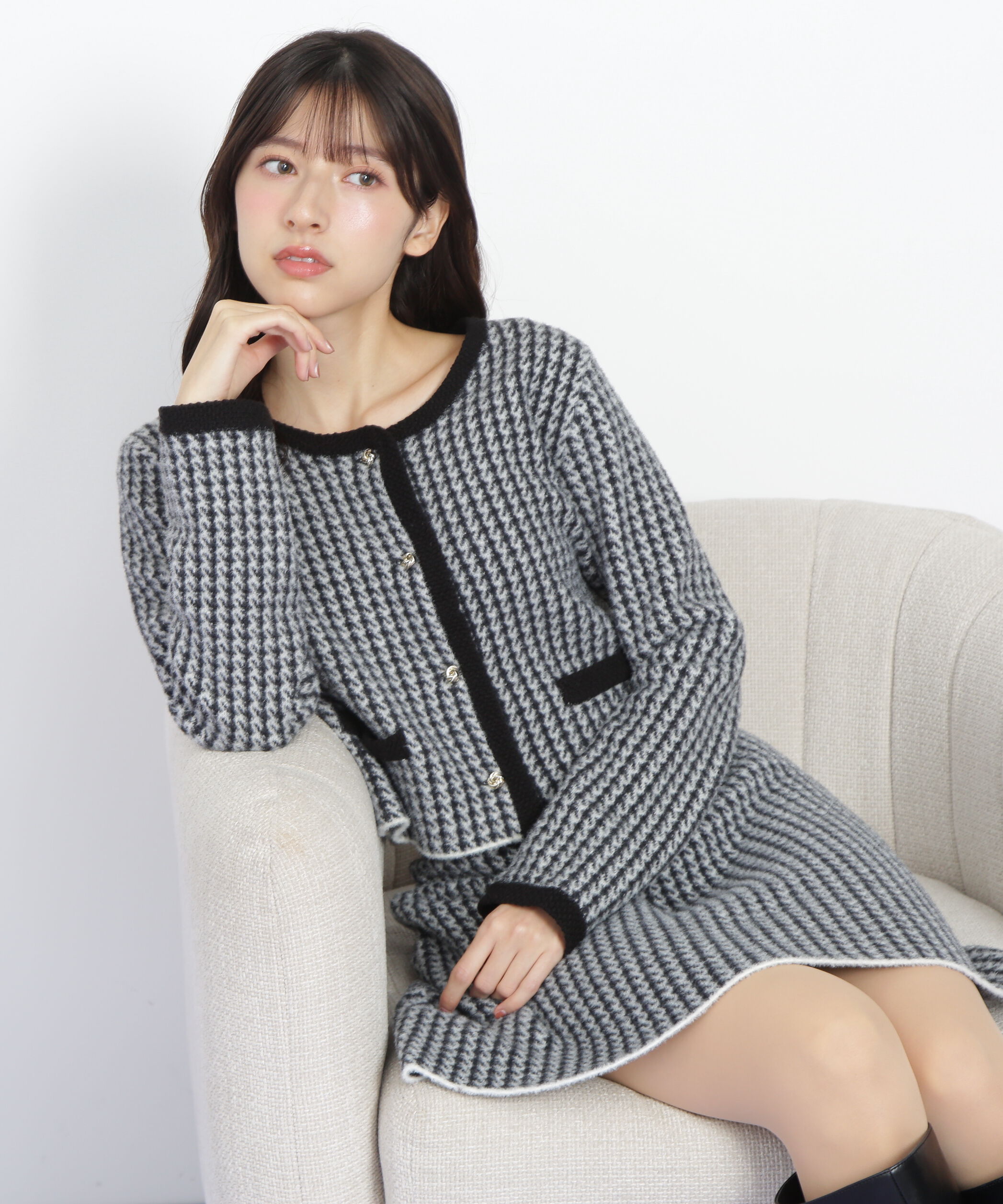  「千鳥ジャガードニットセットアップ」|ワンピース|