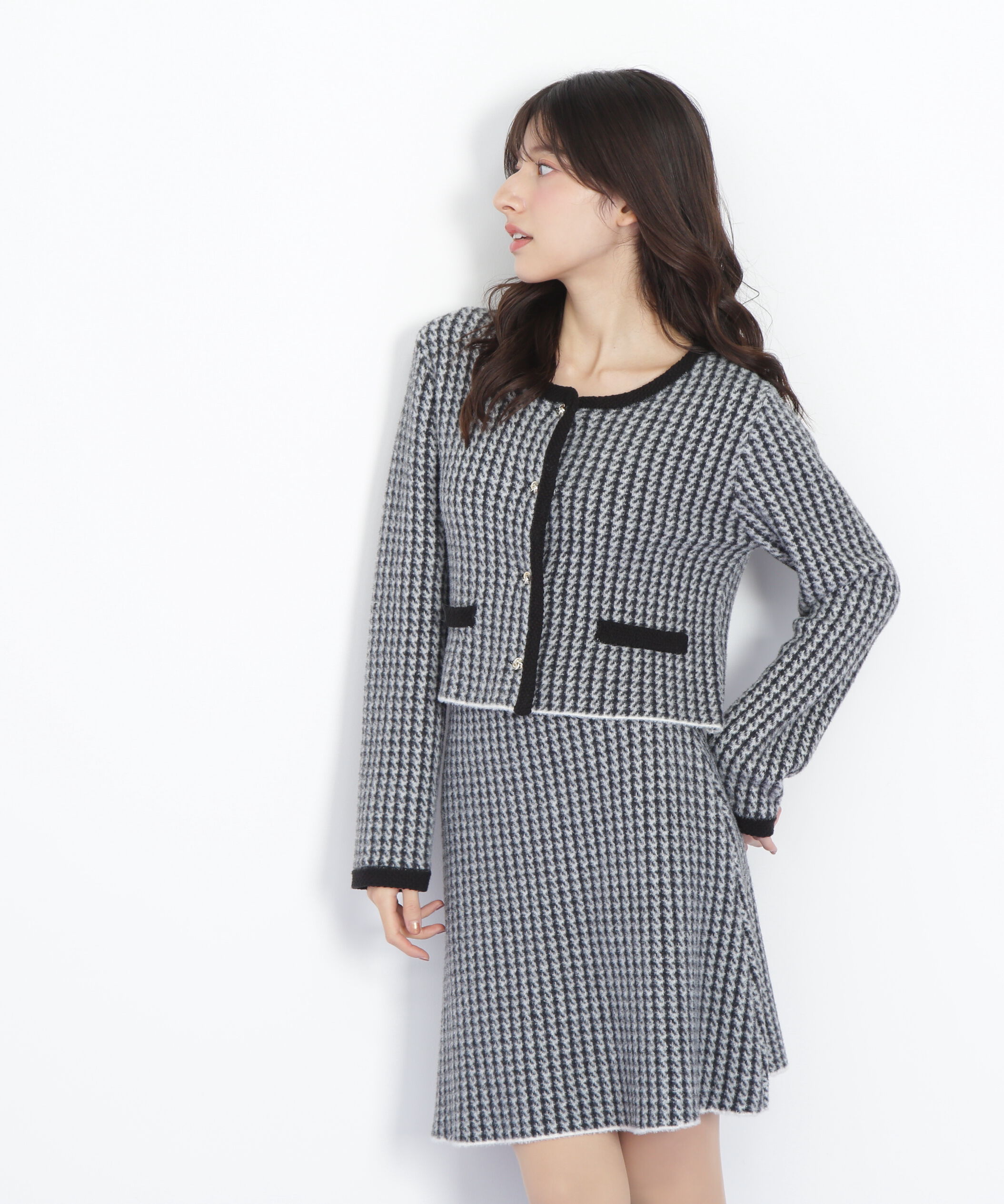  「千鳥ジャガードニットセットアップ」|ワンピース|