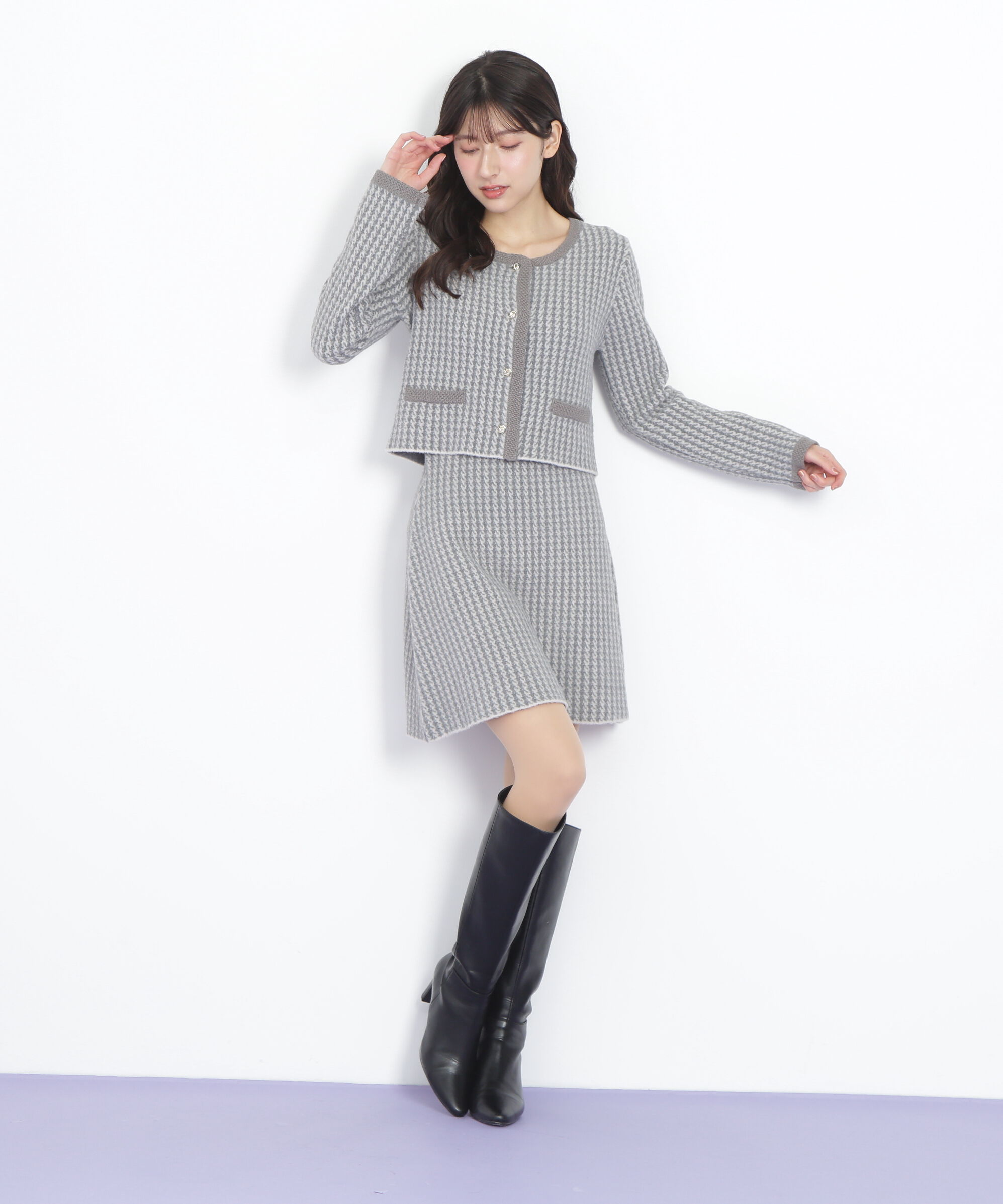  「千鳥ジャガードニットセットアップ」|ワンピース|