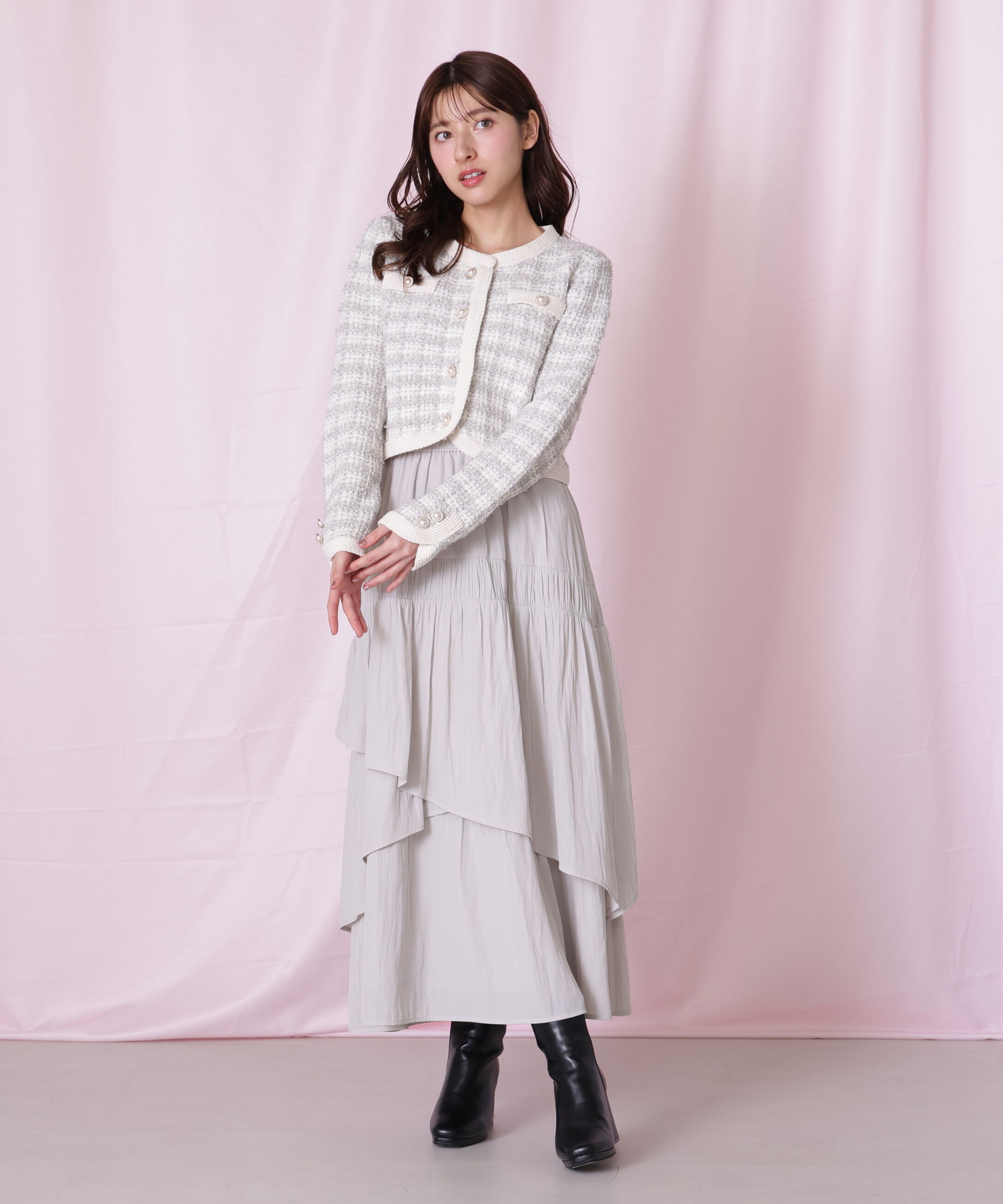  「ラメミックスツィードニットジャケット」|ニット・セーター|