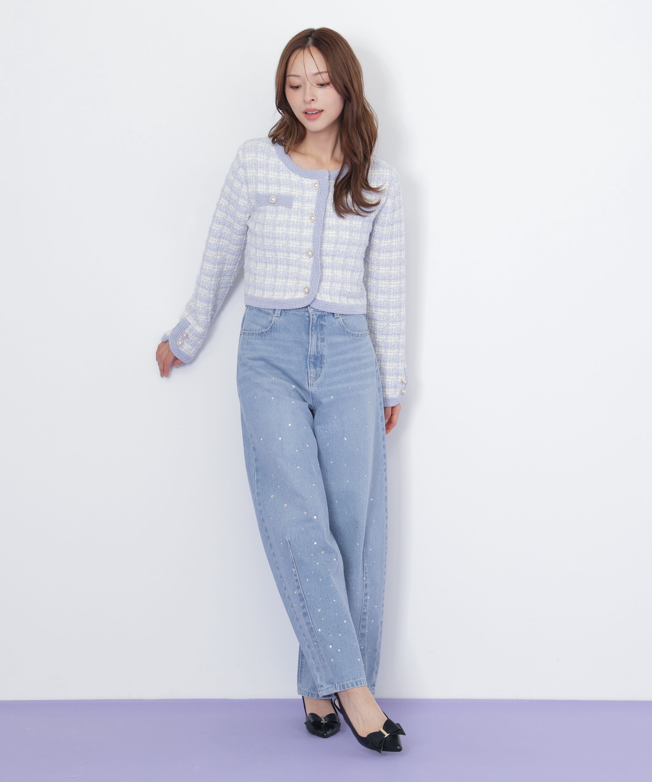  「ラメミックスツィードニットジャケット」|ニット・セーター|