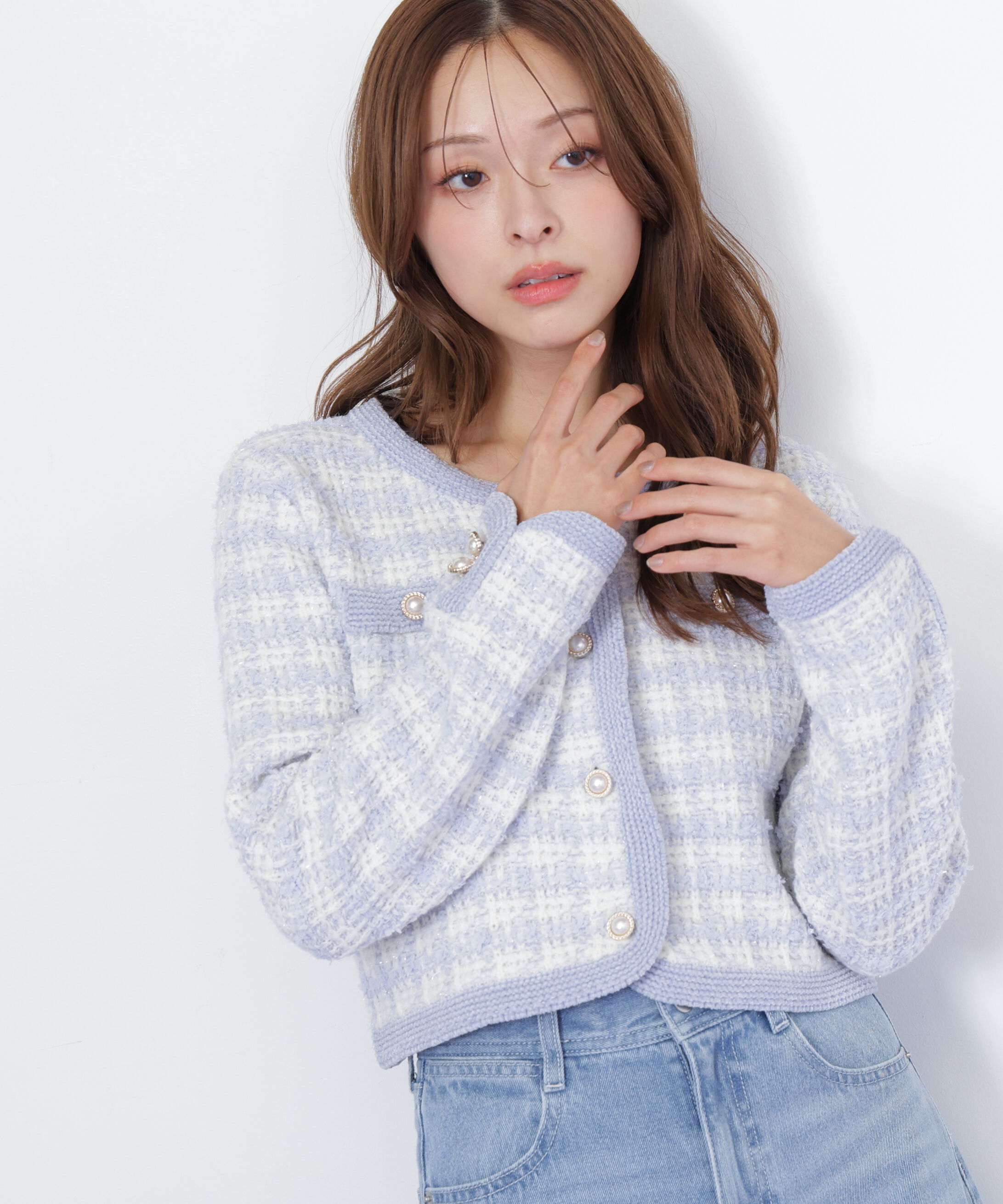  「ラメミックスツィードニットジャケット」|ニット・セーター|