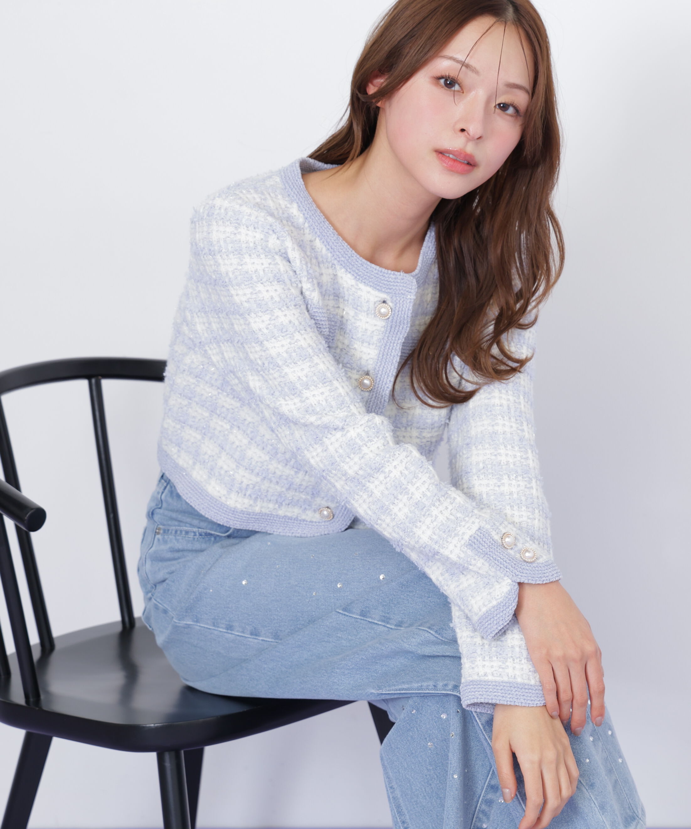  「ラメミックスツィードニットジャケット」|ニット・セーター|