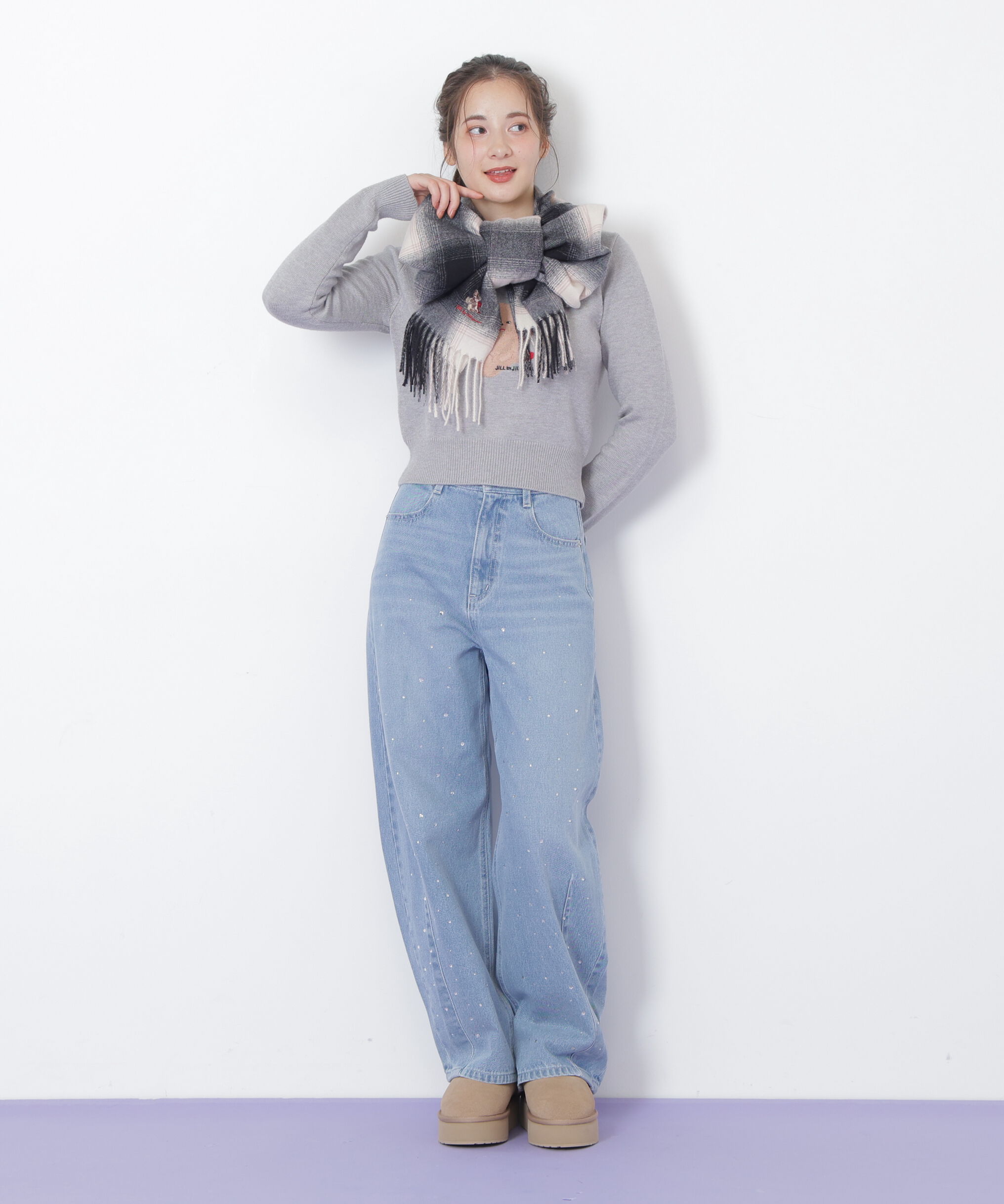  「＜BEARシリーズ＞Holidayベア刺繍チェックストール」|バンダナ・スカーフ|