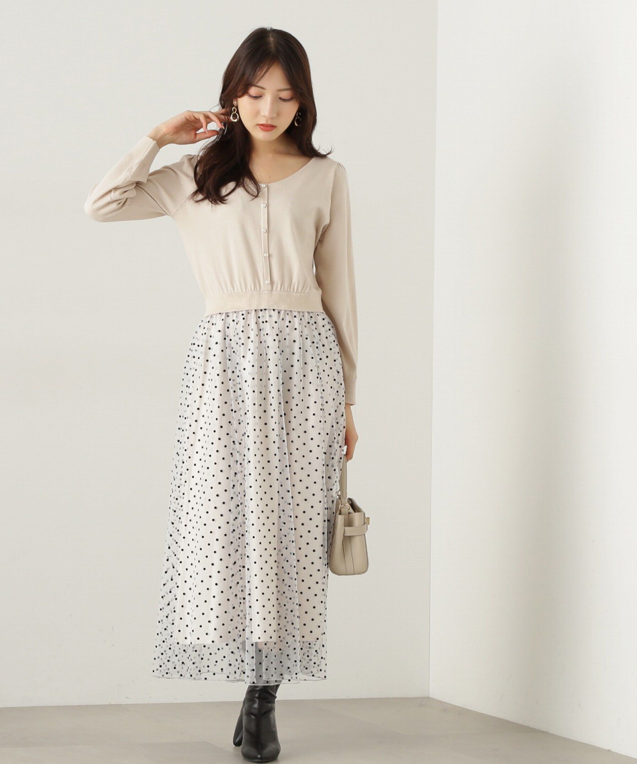 PROPORTION BODY DRESSING「チュールドットドッキングワンピース24AW」|ワンピース|