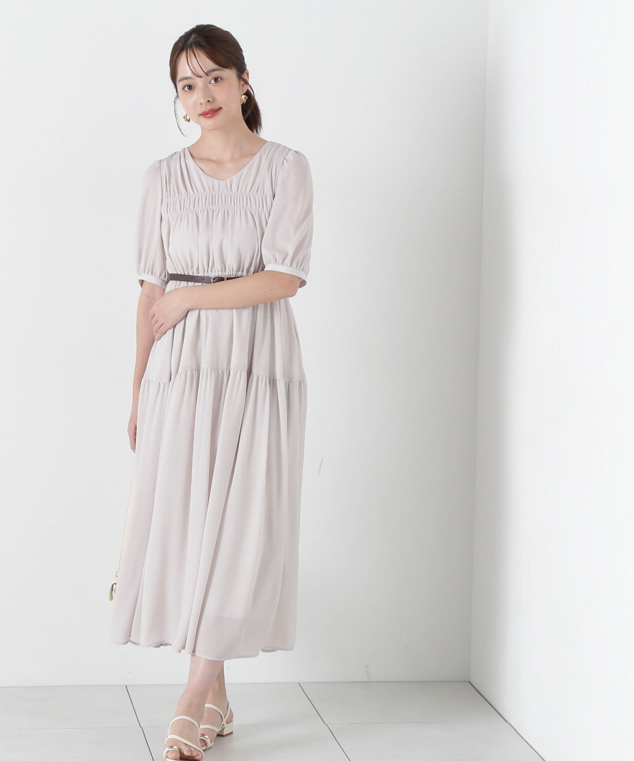 PROPORTION BODY DRESSING「ベルト付きギャザーワンピース」|ワンピース|ベージュ