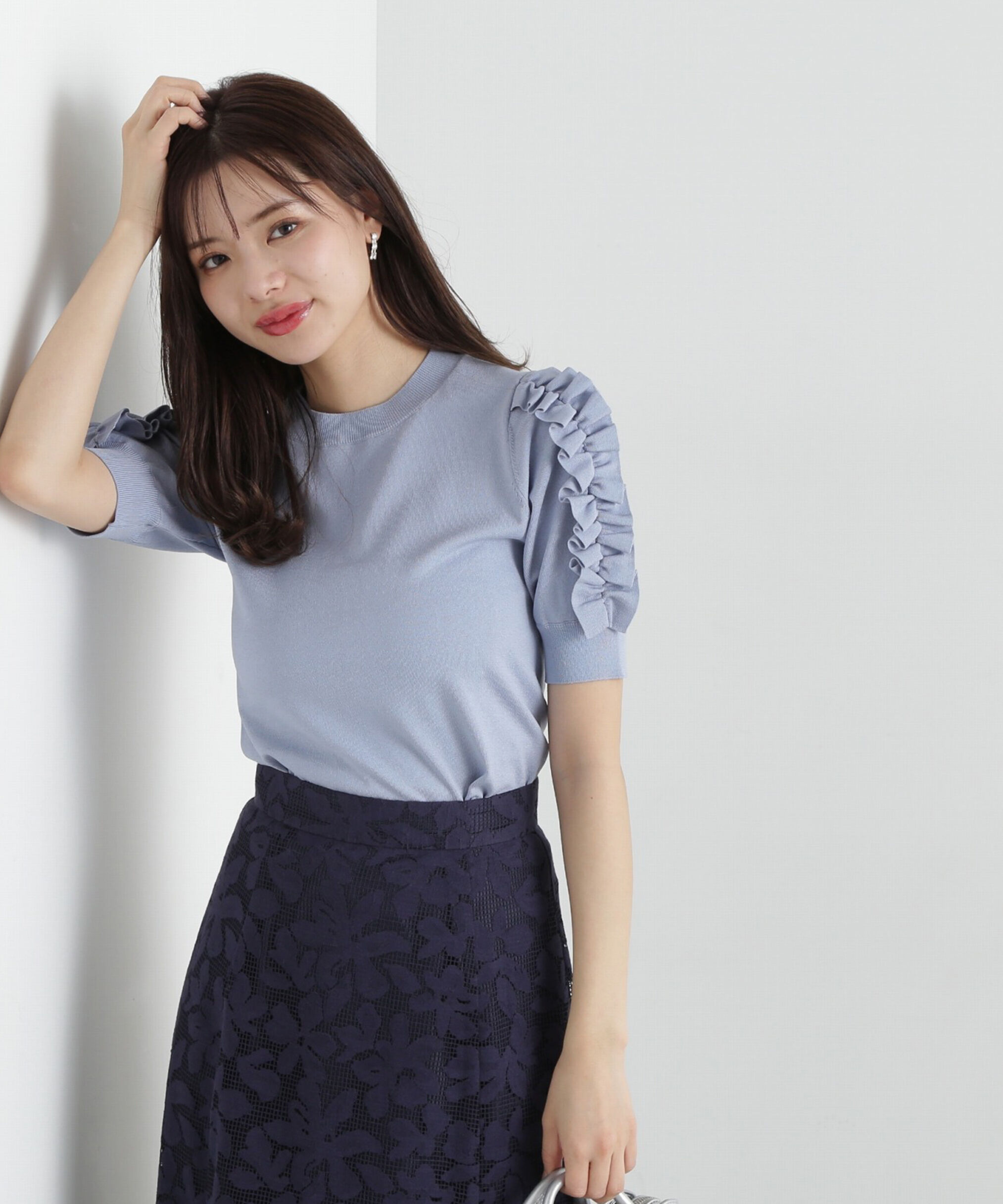 PROPORTION BODY DRESSING「フリルスリーブニット」|ニット・セーター|ブルー