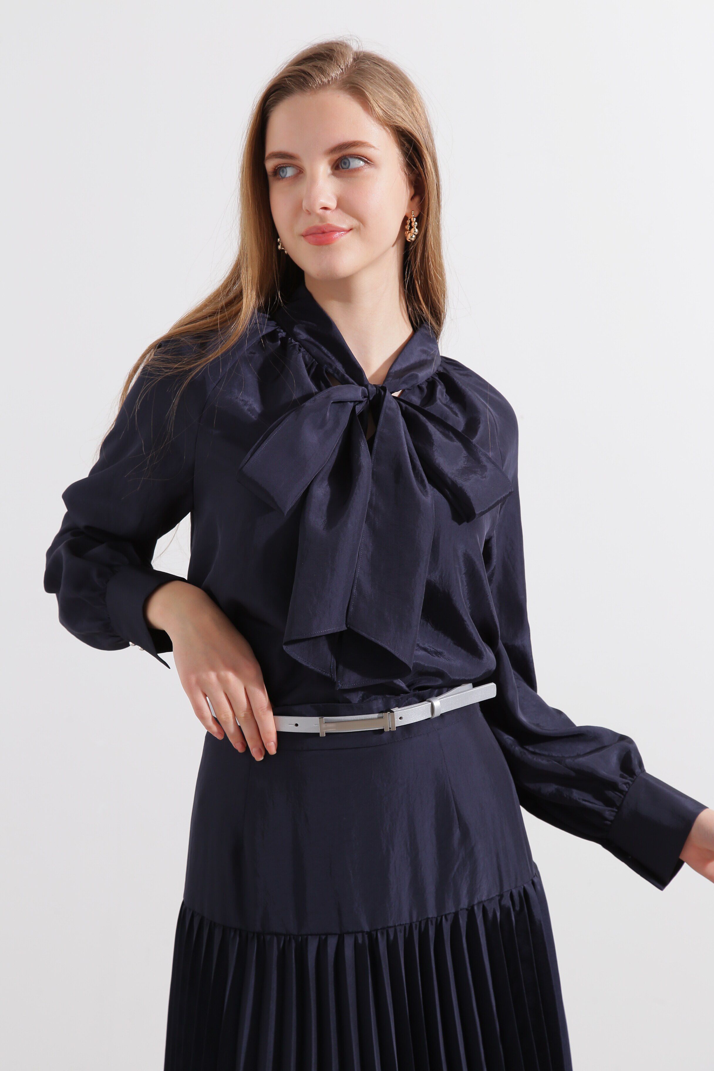  「◆ラグランボウタイブラウス」|シャツ・ブラウス|ネイビー