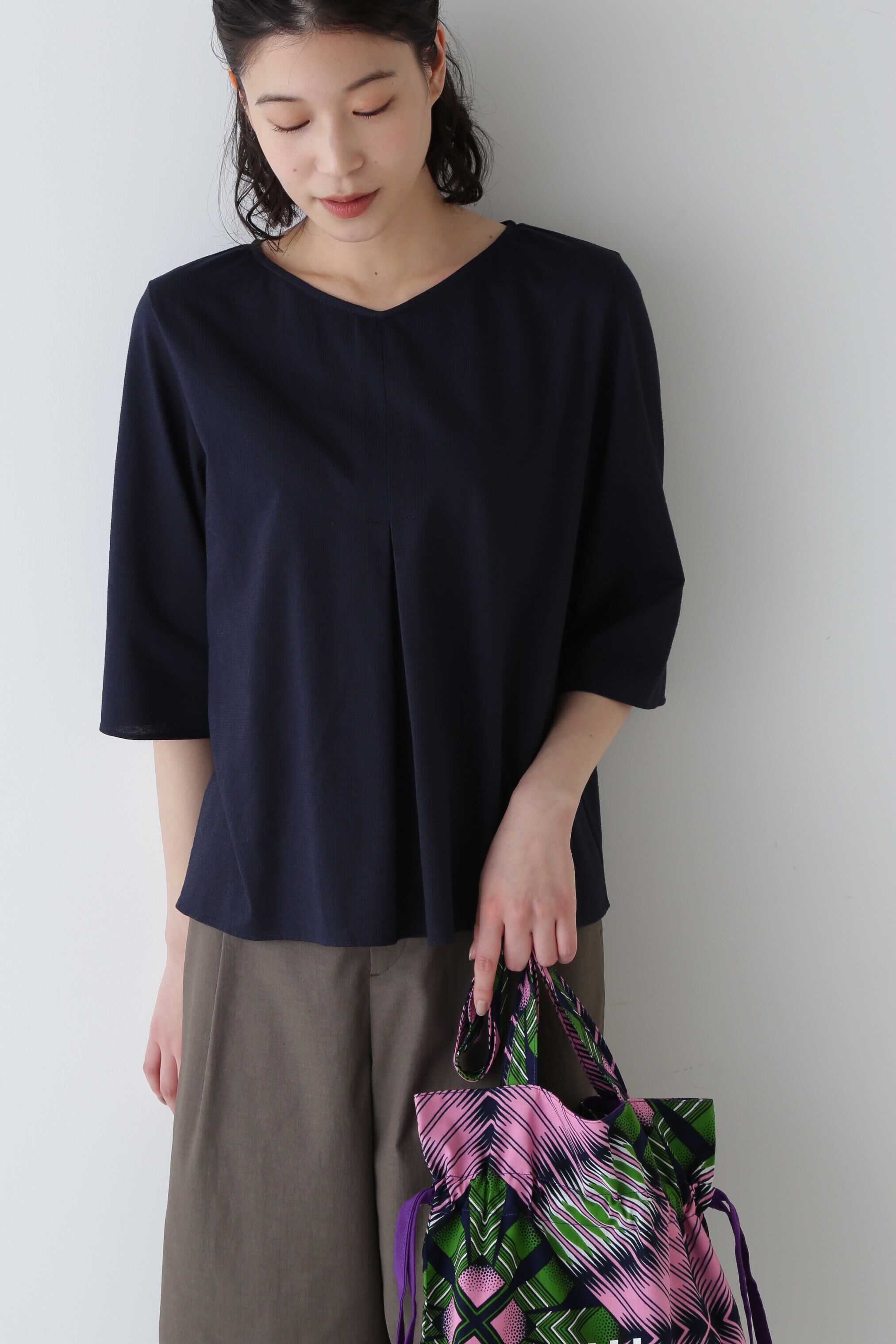  「◆４０／ジャガード千鳥ジャージカットソー」|Tシャツ・カットソー|ネイビー