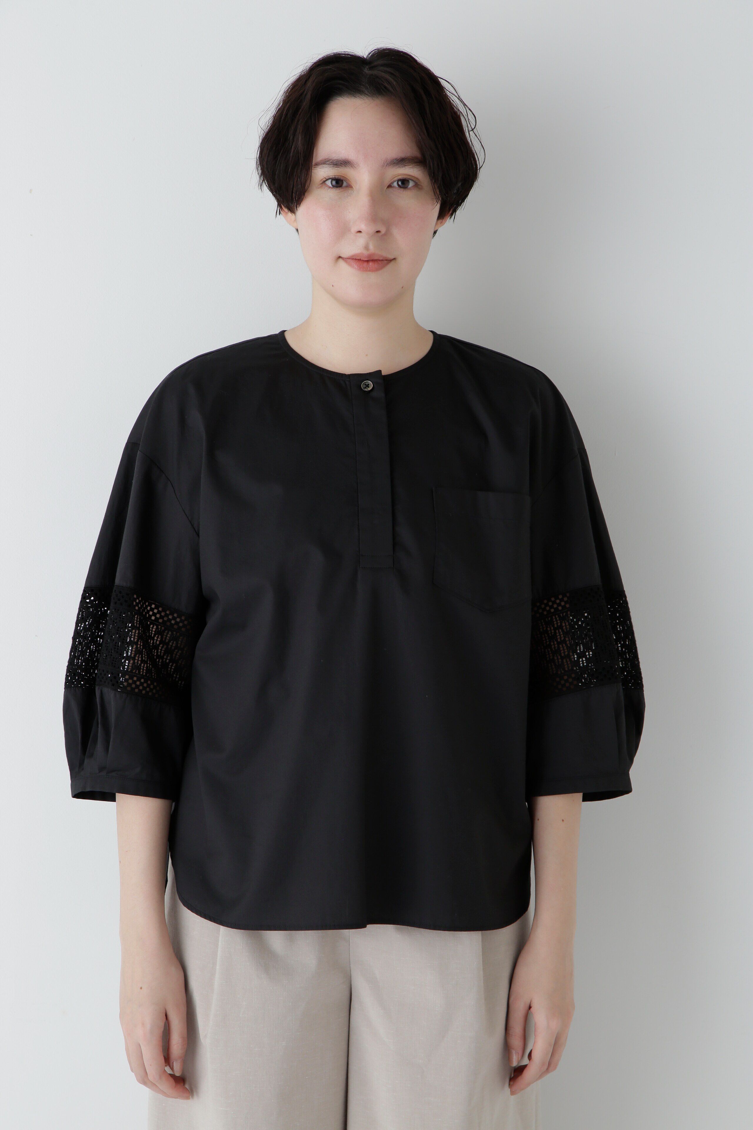  「◆コットンツイルレースドッキングブラウス」|シャツ・ブラウス|